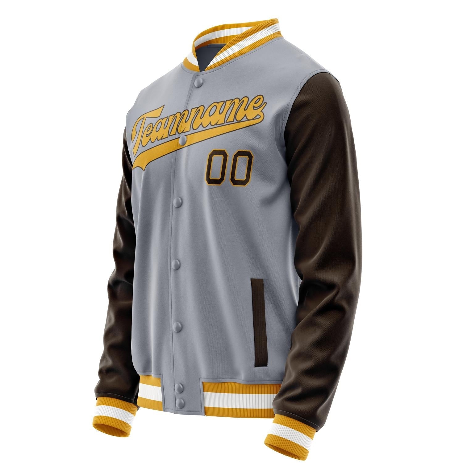 Custom Gray Brown Solid Color Varsity Letterman Jacket JA02240617YH171