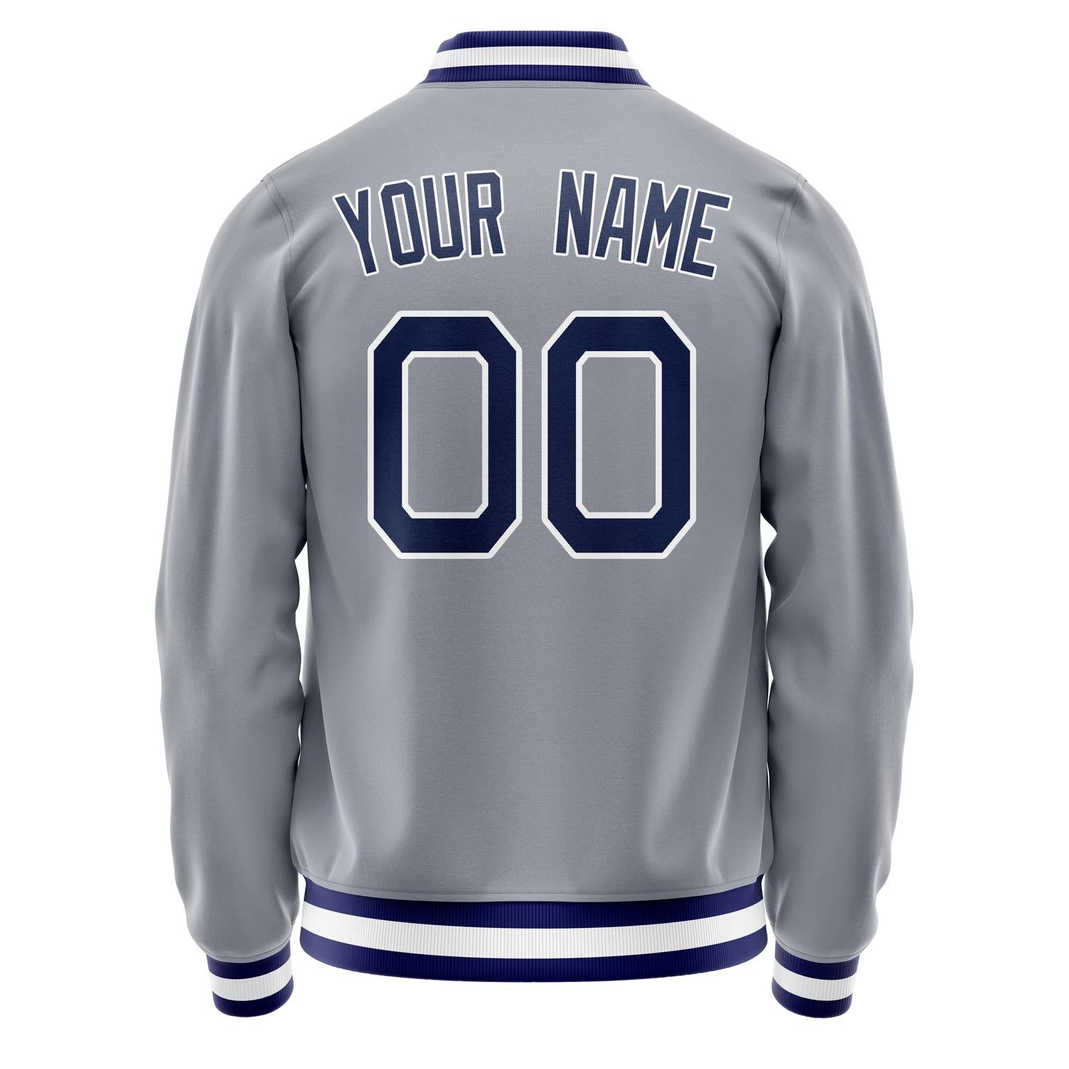 Custom Gray Navy Solid Color Varsity Letterman Jacket JA02240617YH172