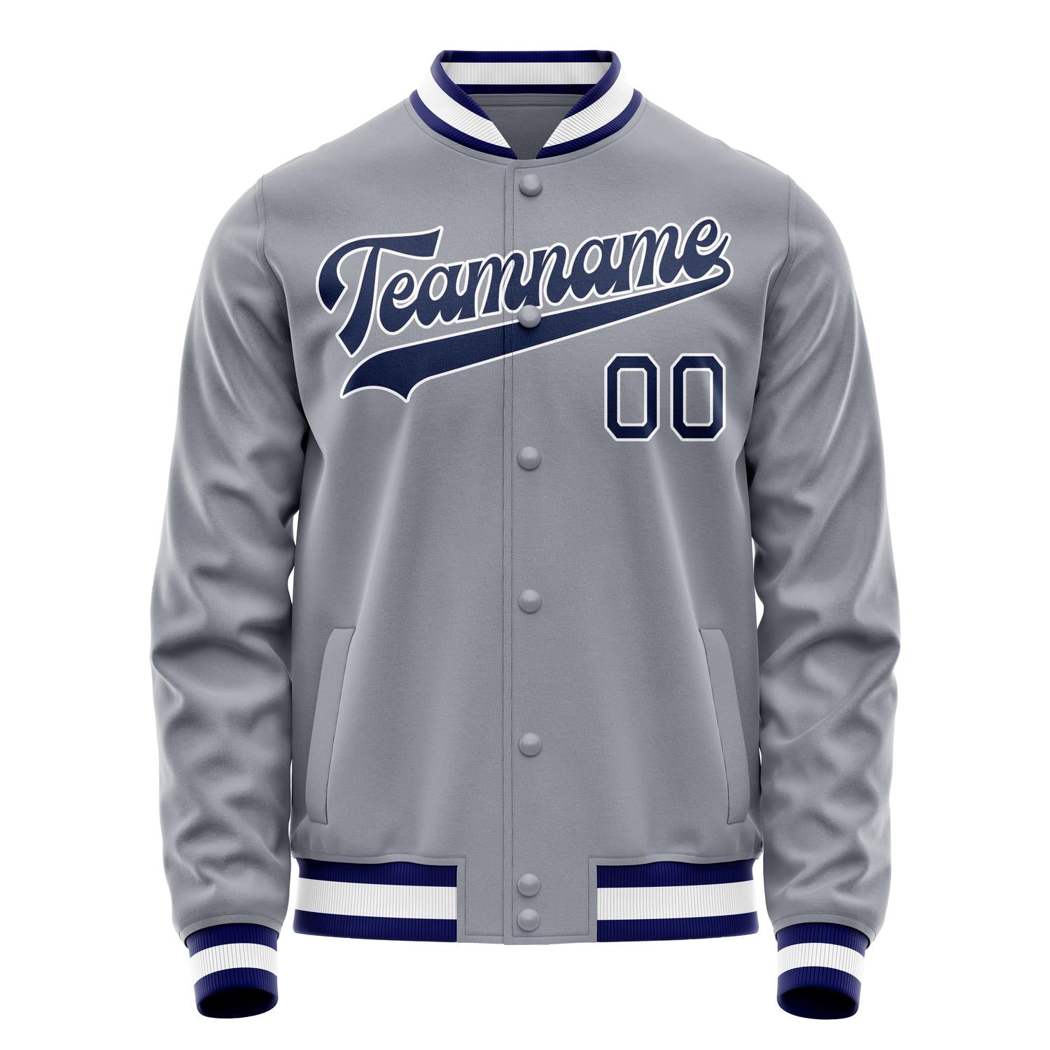 Custom Gray Navy Solid Color Varsity Letterman Jacket JA02240617YH172