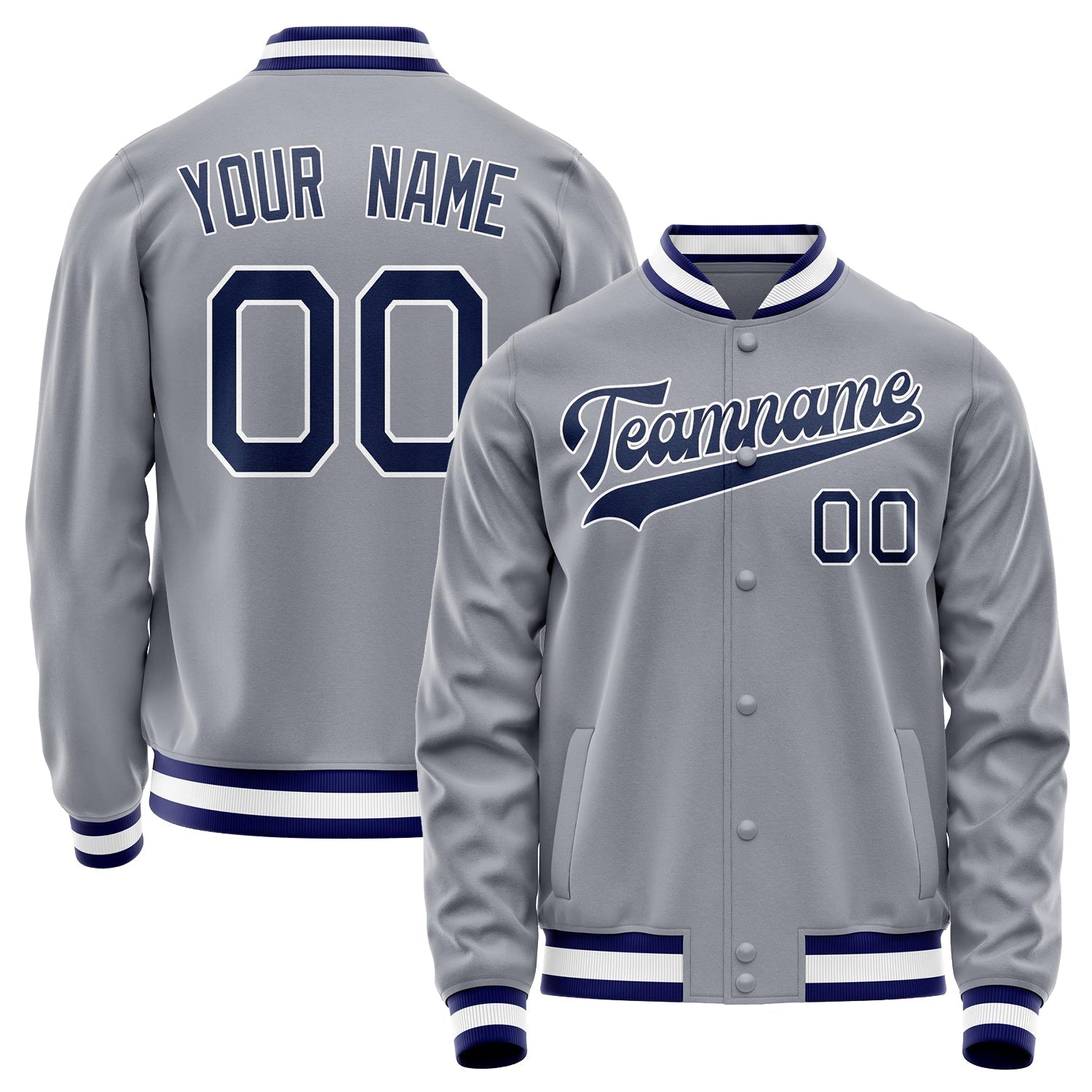 Custom Gray Navy Solid Color Varsity Letterman Jacket JA02240617YH172