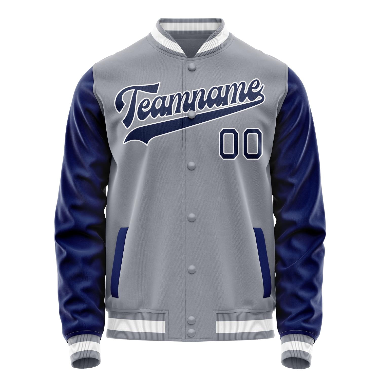 Custom Gray Royal Solid Color Varsity Letterman Jacket JA02240617YH173