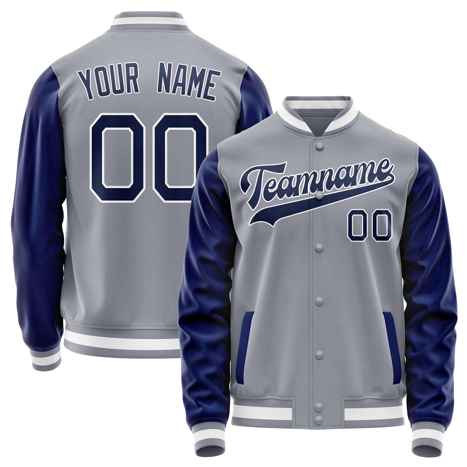 Custom Gray Royal Solid Color Varsity Letterman Jacket JA02240617YH173
