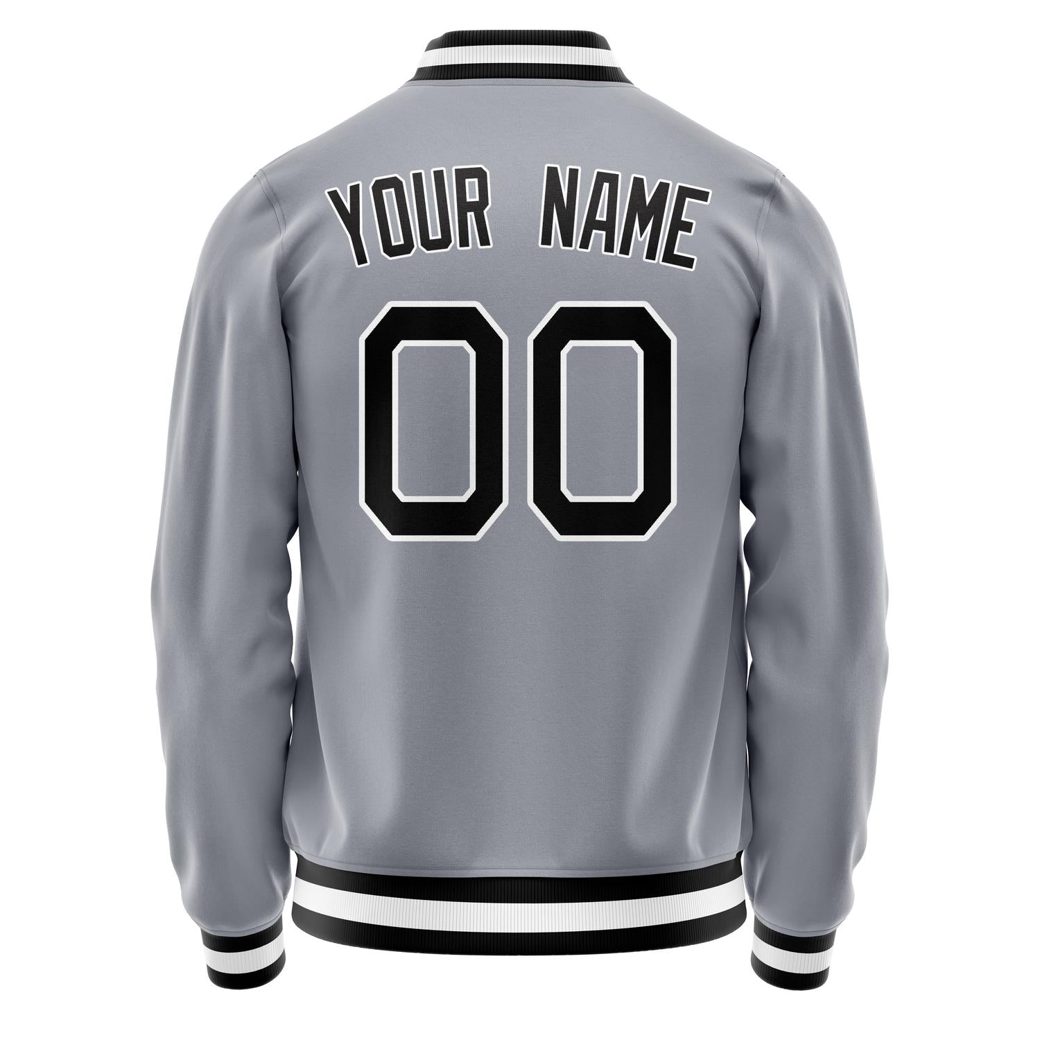 Custom Gray Black Solid Color Varsity Letterman Jacket JA02240617YH174
