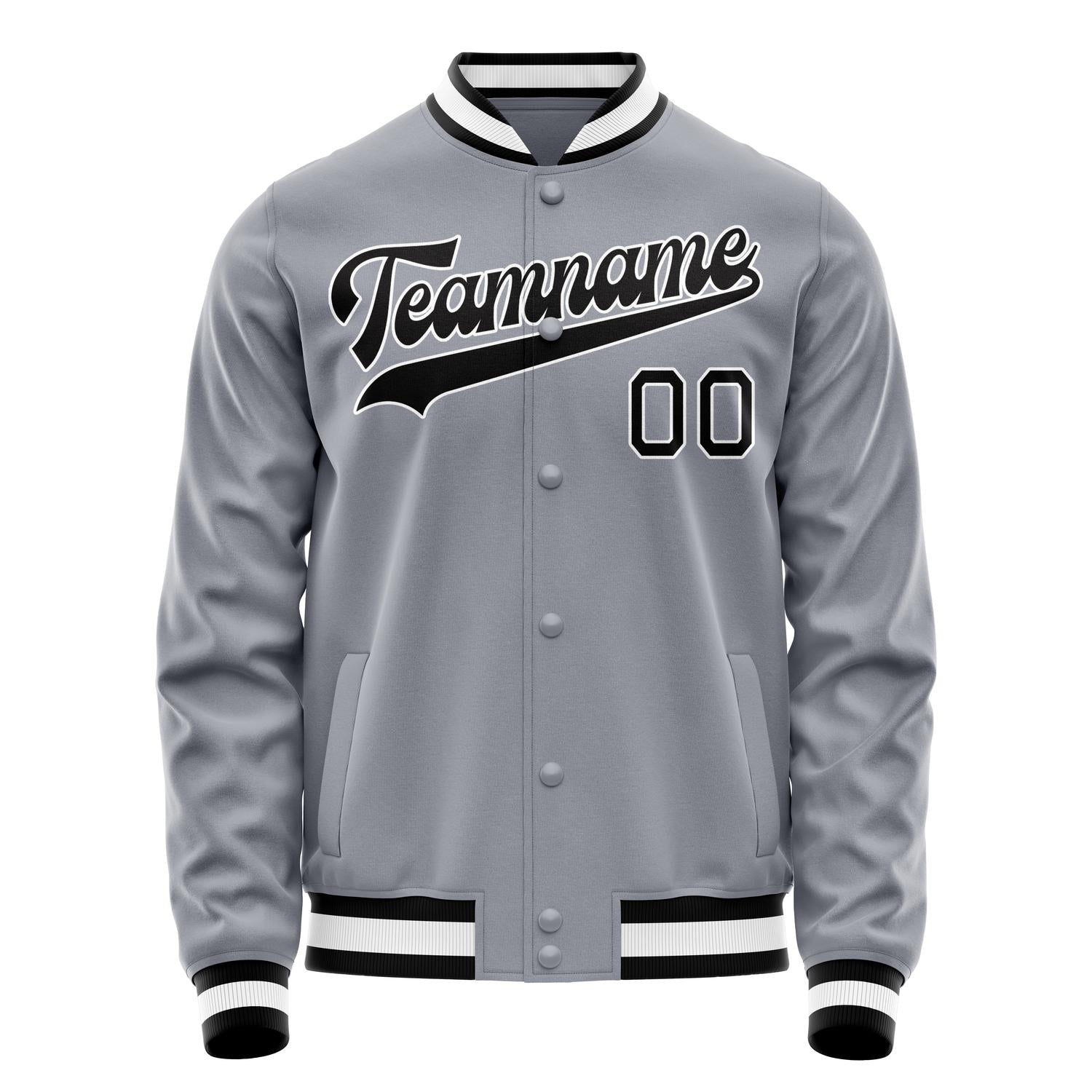 Custom Gray Black Solid Color Varsity Letterman Jacket JA02240617YH174