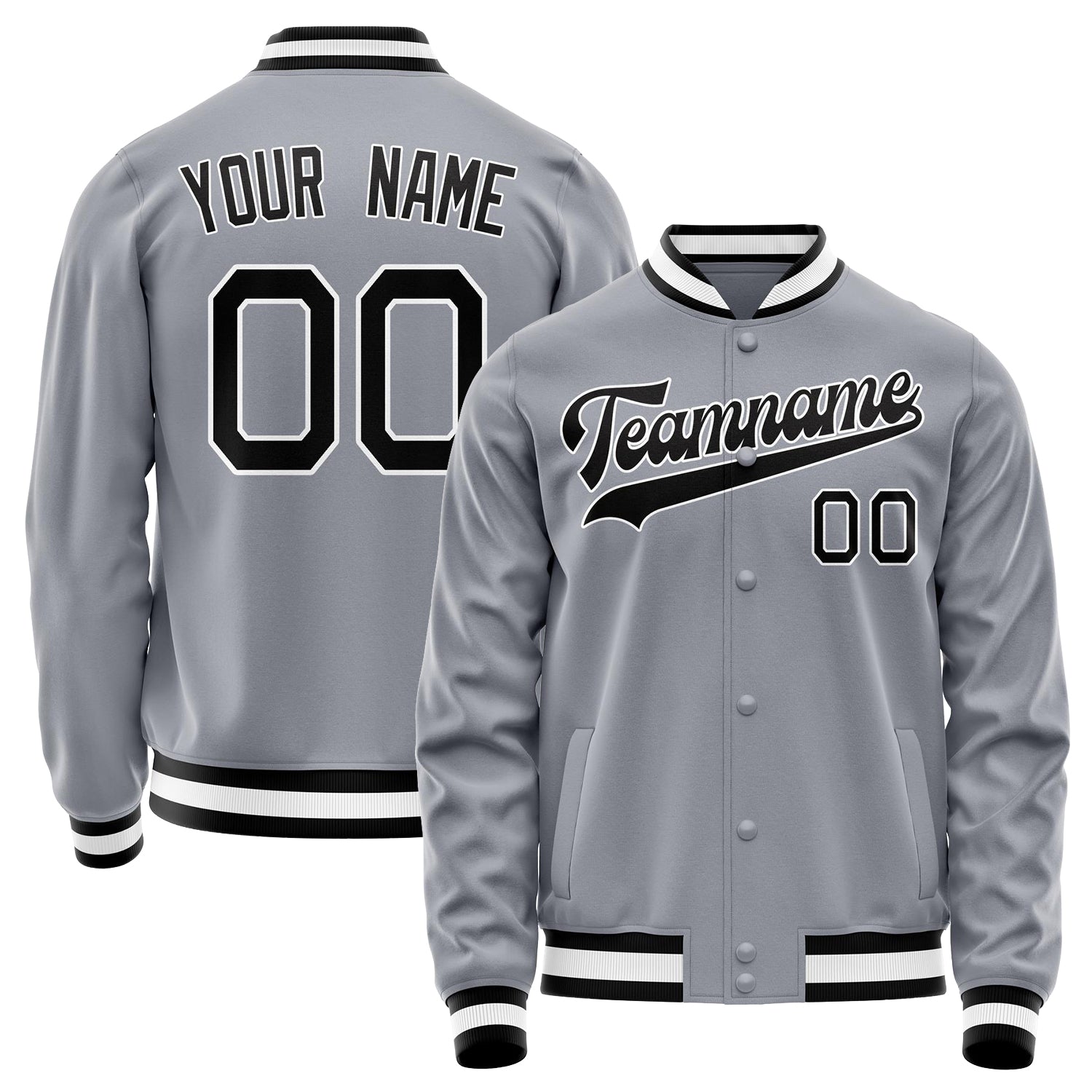 Custom Gray Black Solid Color Varsity Letterman Jacket JA02240617YH174