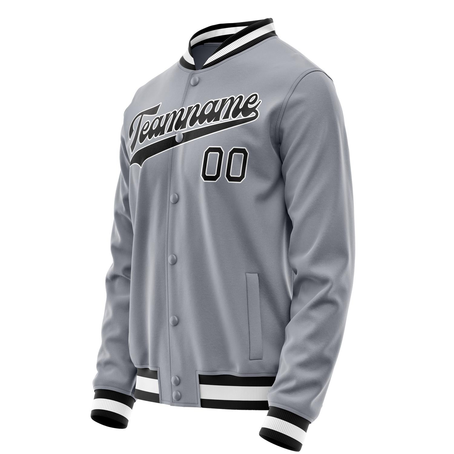 Custom Gray Black Solid Color Varsity Letterman Jacket JA02240617YH174