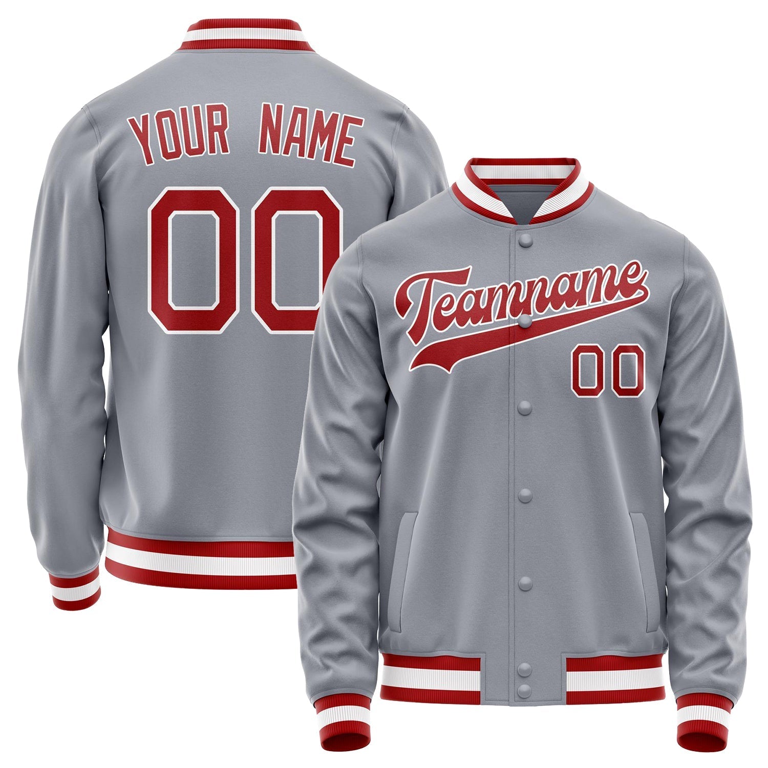 Custom Gray Red Solid Color Varsity Letterman Jacket JA02240617YH175