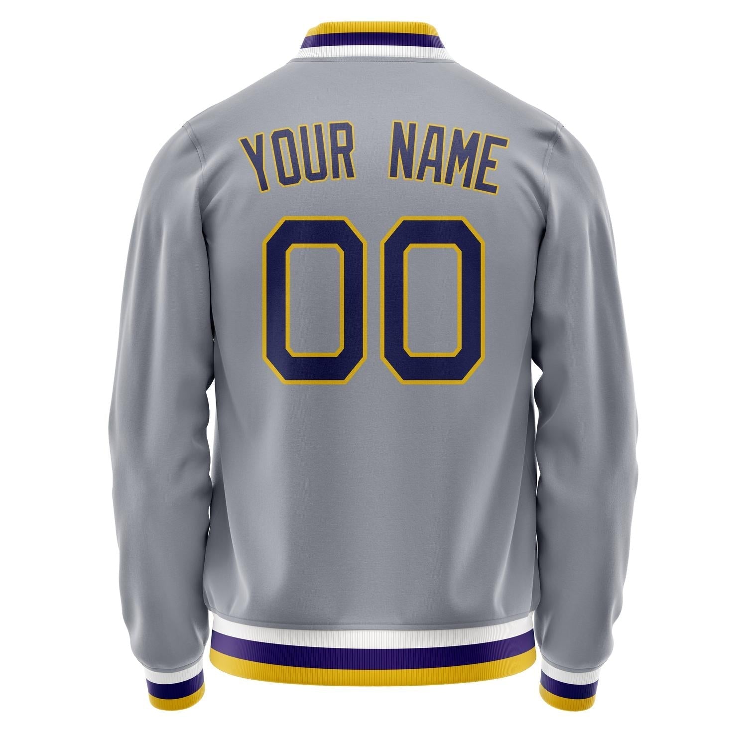 Custom Gray Purple Solid Color Varsity Letterman Jacket JA02240617YH176