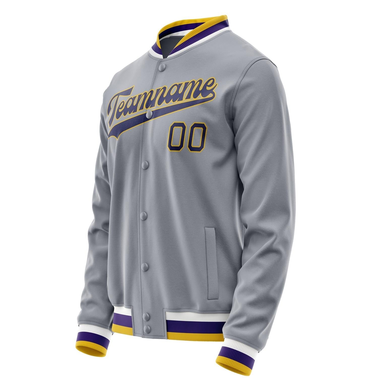 Custom Gray Purple Solid Color Varsity Letterman Jacket JA02240617YH176