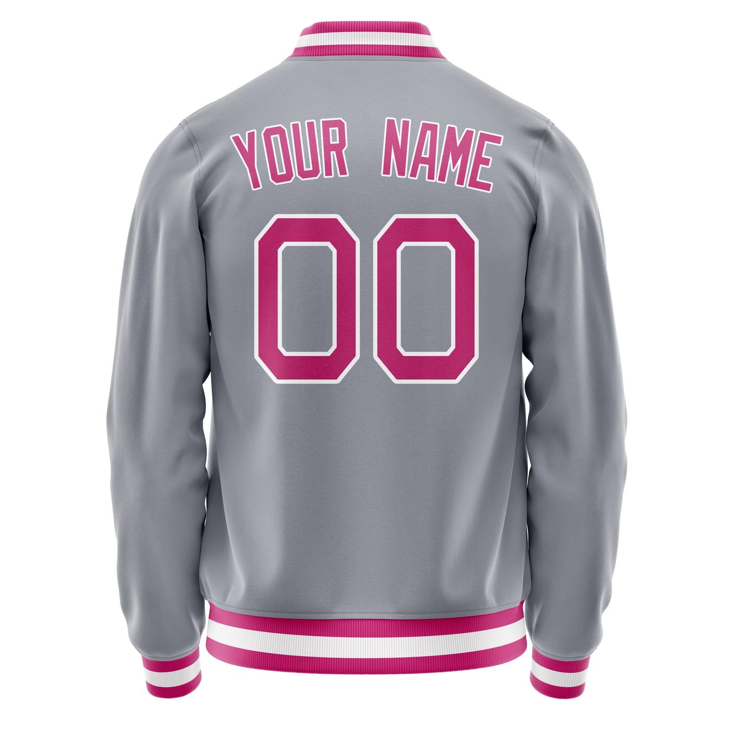 Custom Gray Pink Solid Color Varsity Letterman Jacket JA02240617YH177