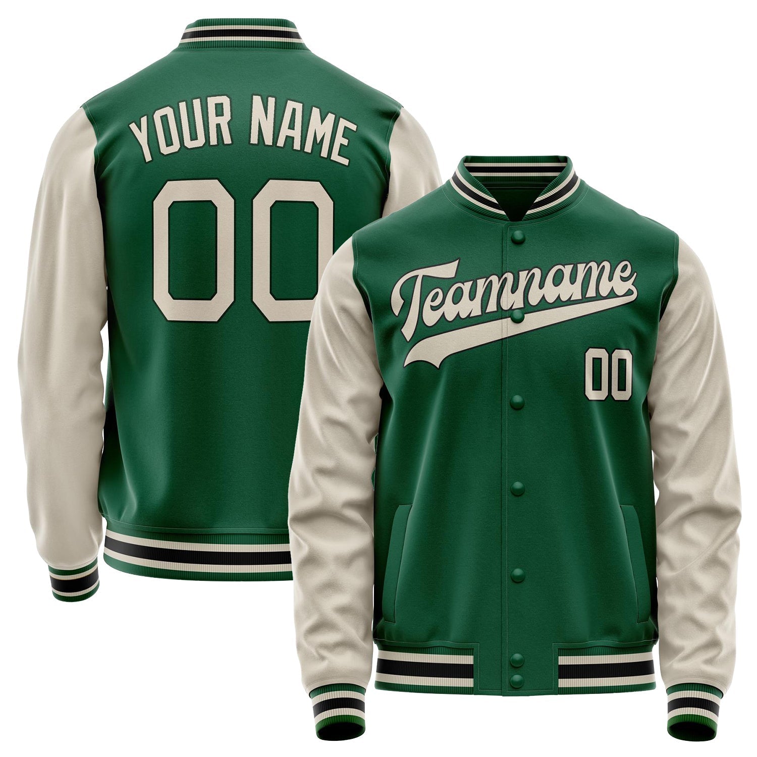 Custom Kelly-Green Cream Solid Color Varsity Letterman Jacket JA02240617ZF206