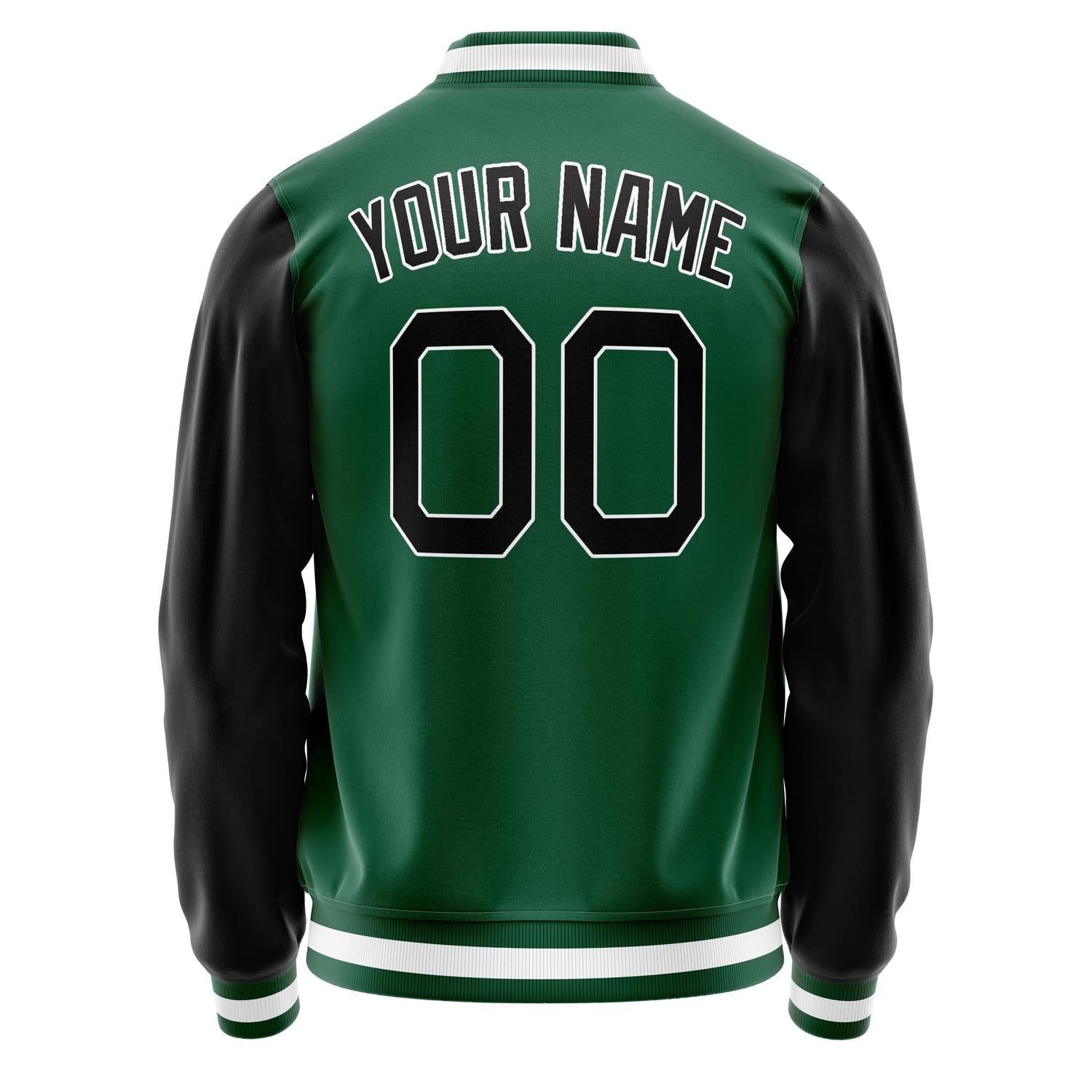 Custom Kelly-Green Black Solid Color Varsity Letterman Jacket JA02240617ZF207