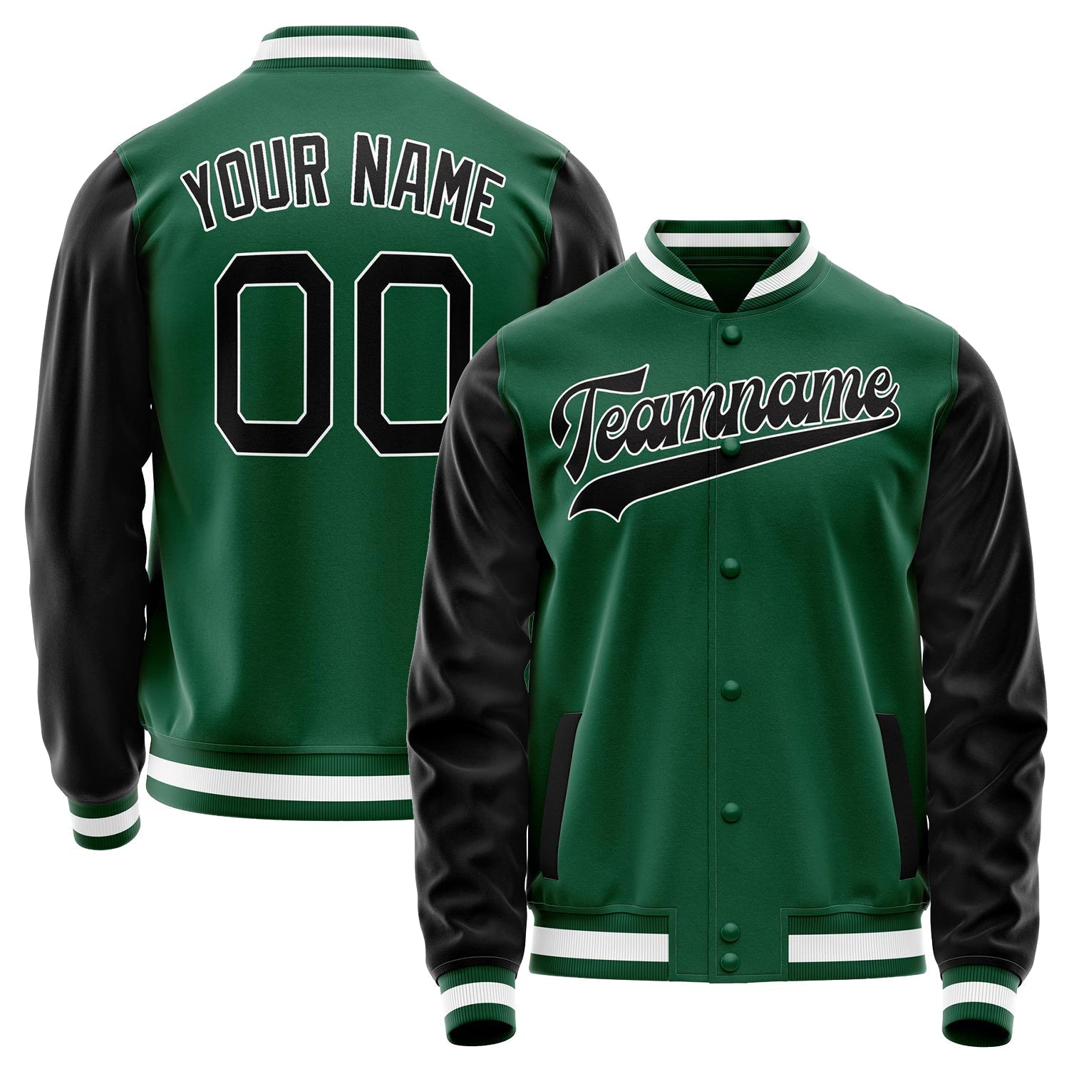 Custom Kelly-Green Black Solid Color Varsity Letterman Jacket JA02240617ZF207