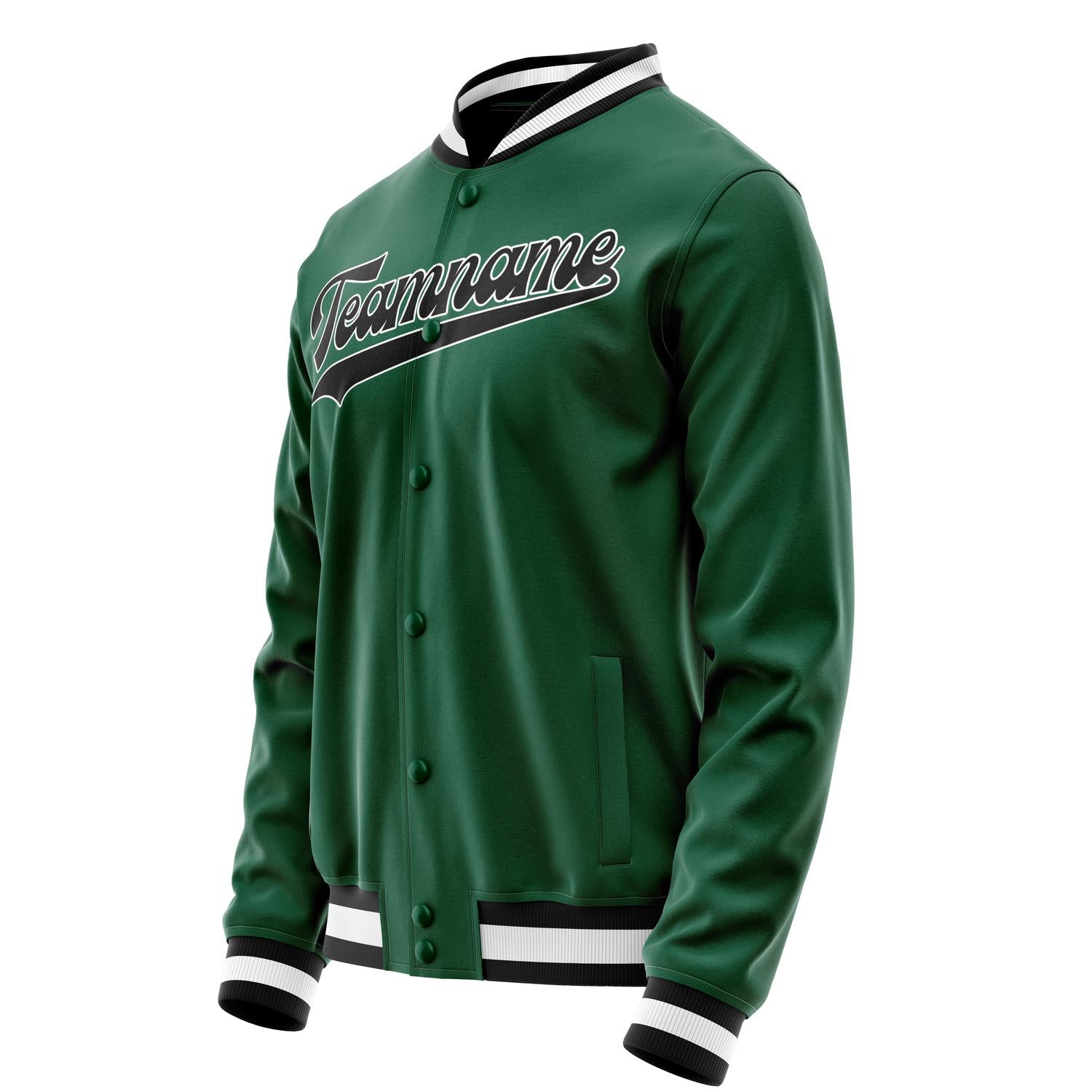 Custom Kelly-Green Black Solid Color Varsity Letterman Jacket JA02240617ZF210