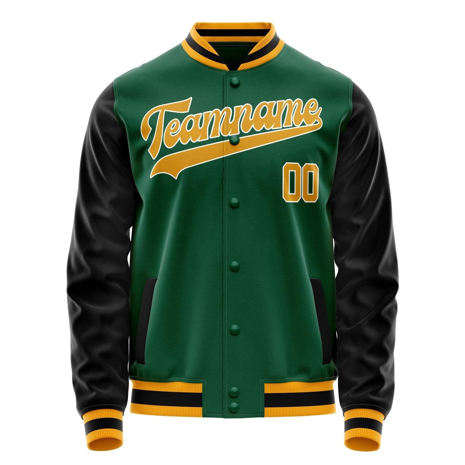 Custom Kelly-Green Gold Solid Color Varsity Letterman Jacket JA02240617ZF211