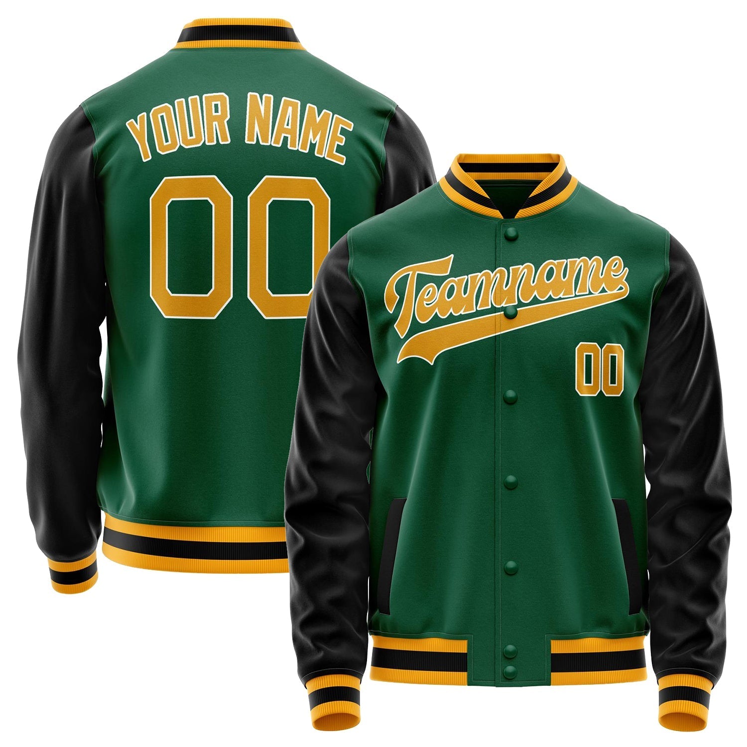 Custom Kelly-Green Gold Solid Color Varsity Letterman Jacket JA02240617ZF211