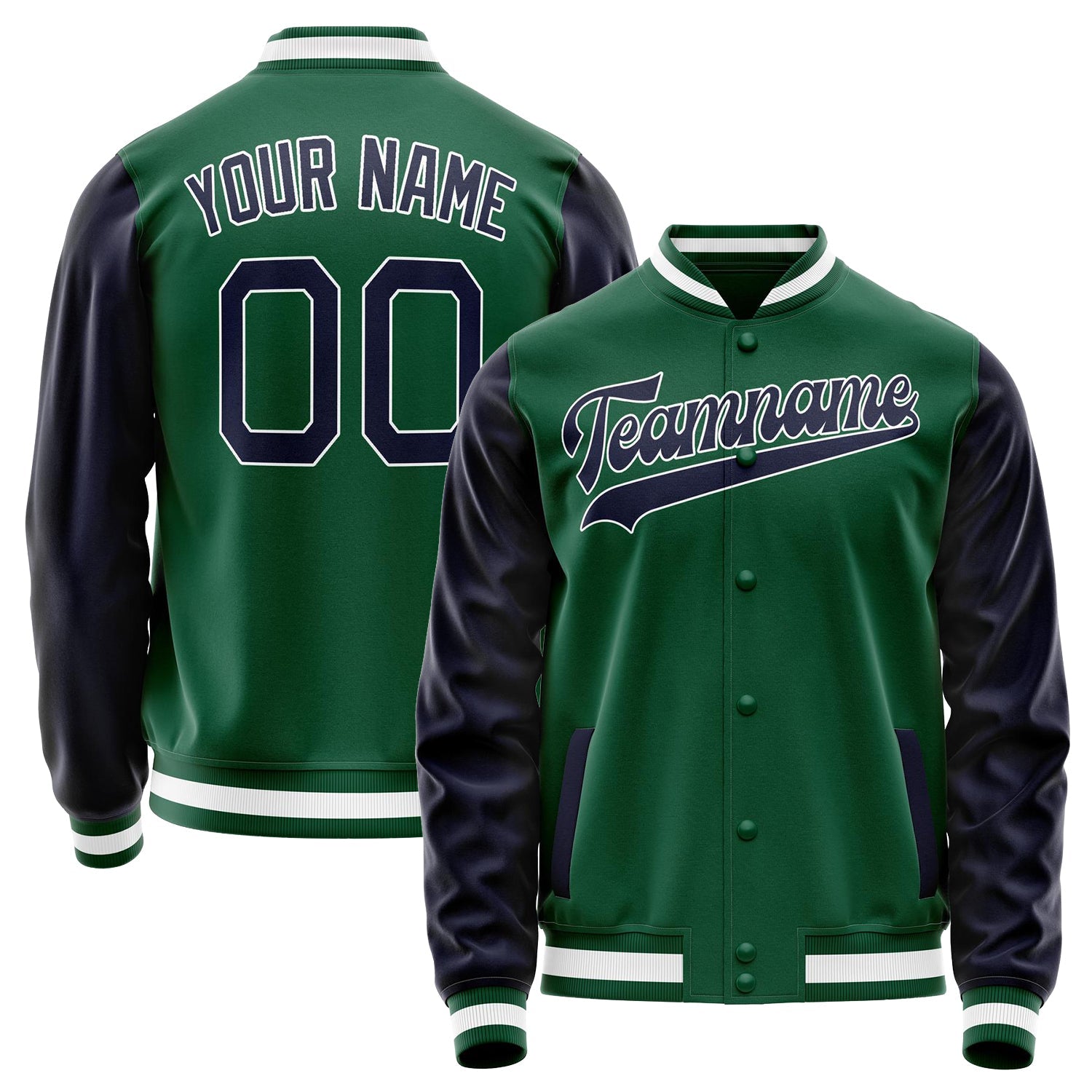 Custom Kelly-Green Navy Solid Color Varsity Letterman Jacket JA02240617ZF212