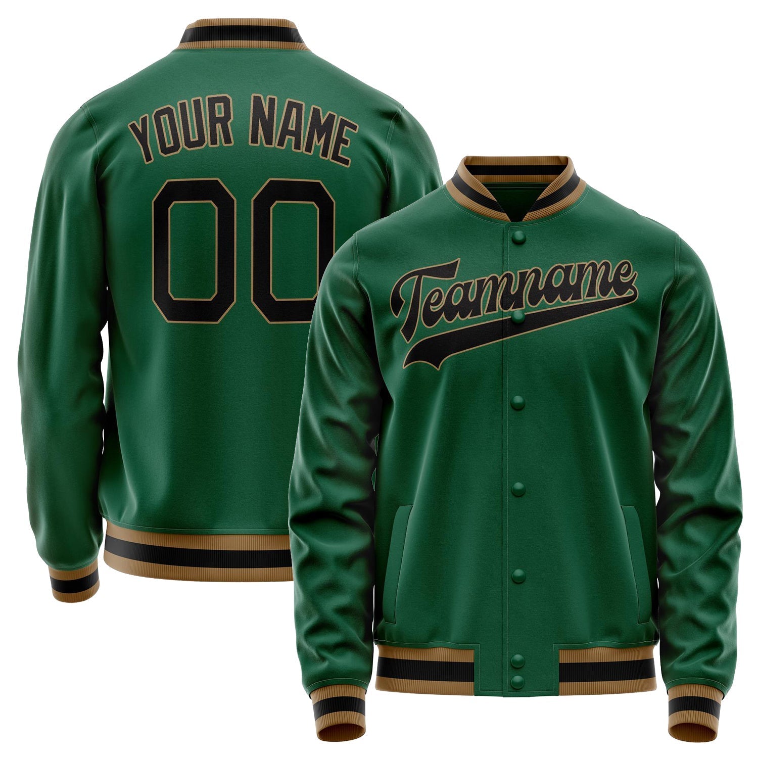 Custom Kelly-Green Black Solid Color Varsity Letterman Jacket JA02240617ZF213