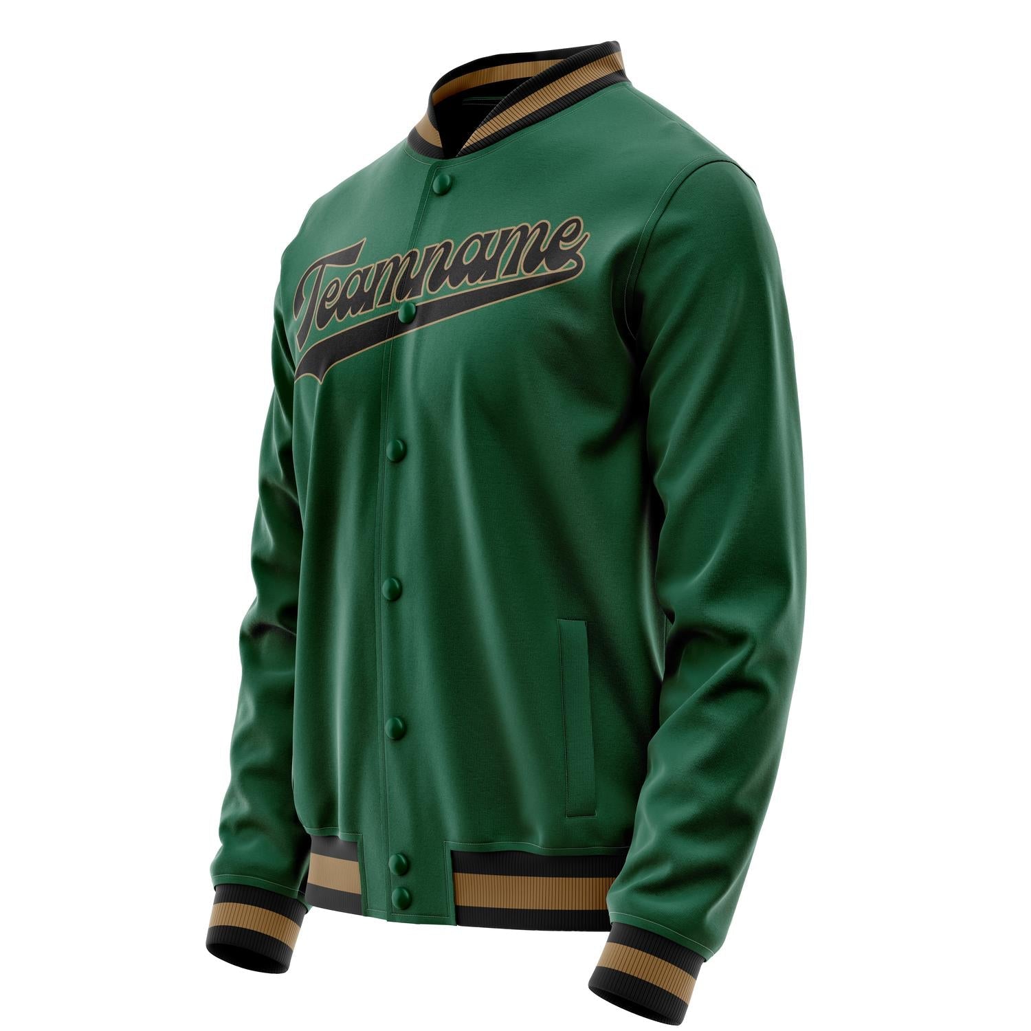 Custom Kelly-Green Black Solid Color Varsity Letterman Jacket JA02240617ZF213