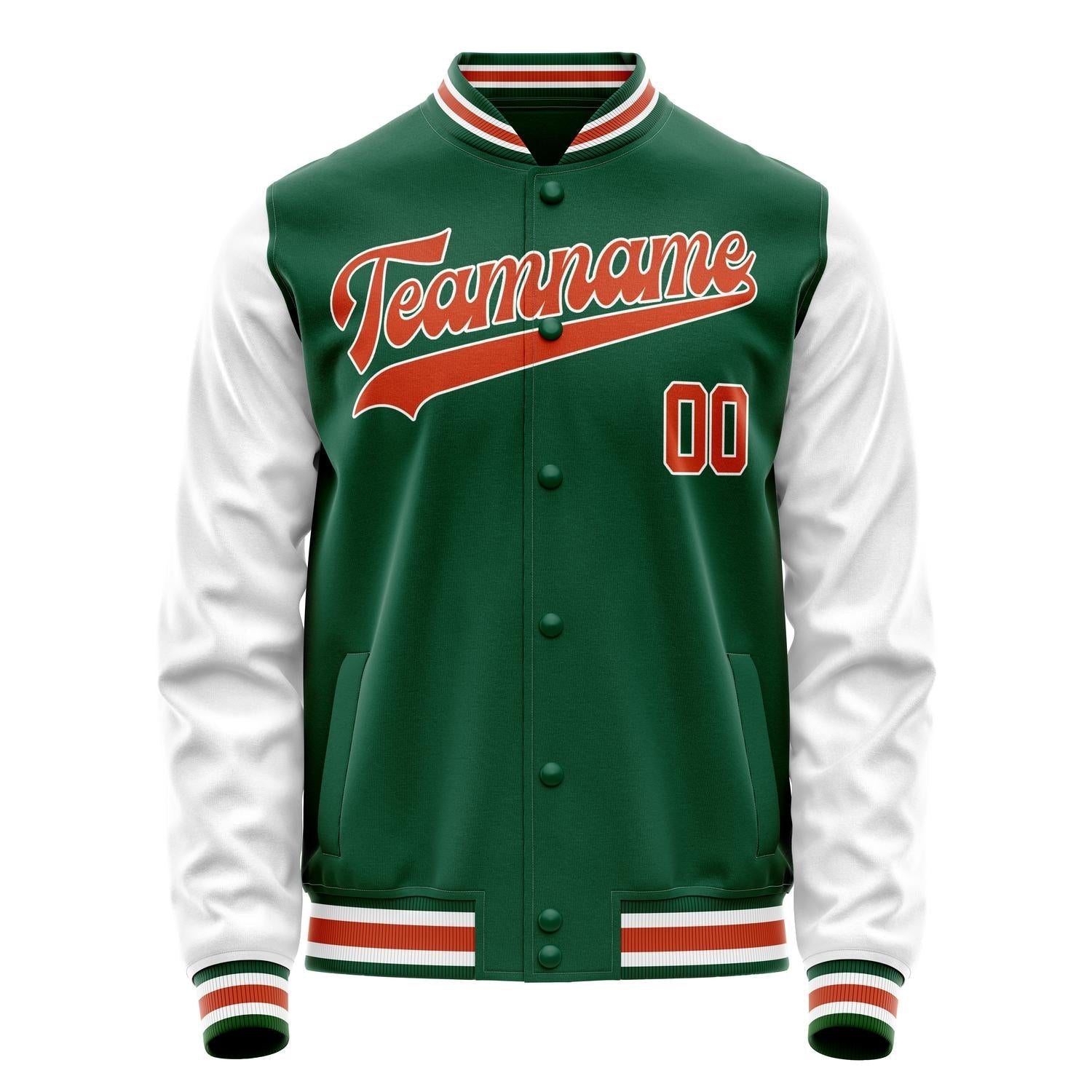 Custom Kelly-Green White Solid Color Varsity Letterman Jacket JA02240617ZF214