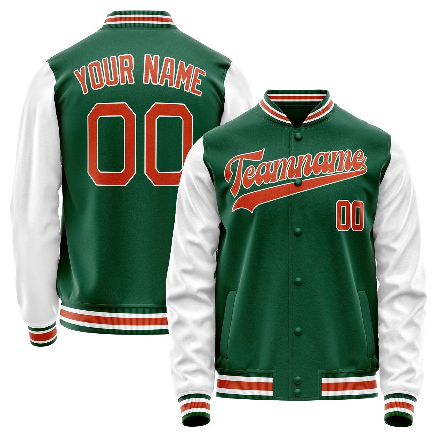Custom Kelly-Green White Solid Color Varsity Letterman Jacket JA02240617ZF214