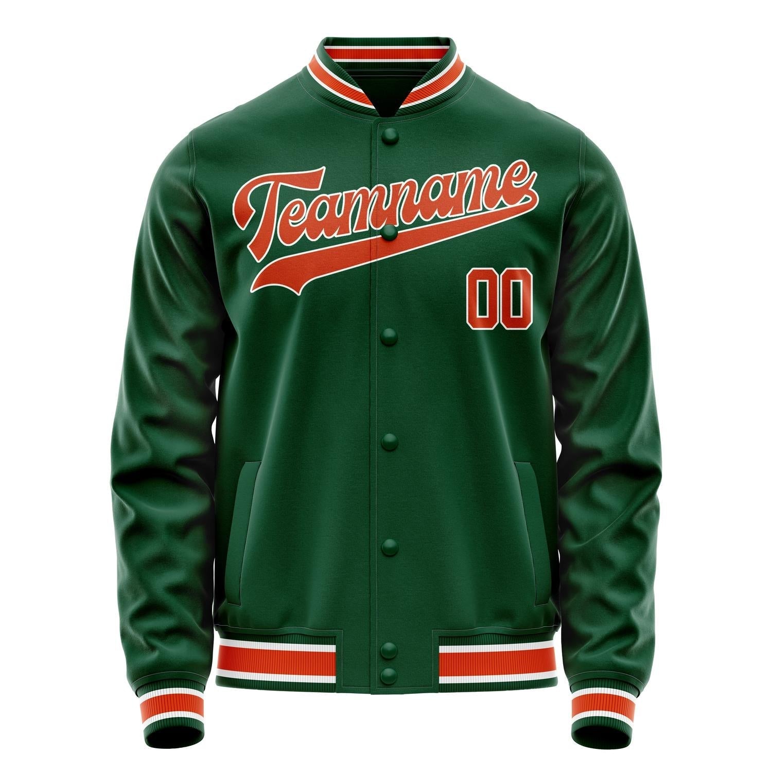 Custom Kelly-Green Orange Solid Color Varsity Letterman Jacket JA02240617ZF215