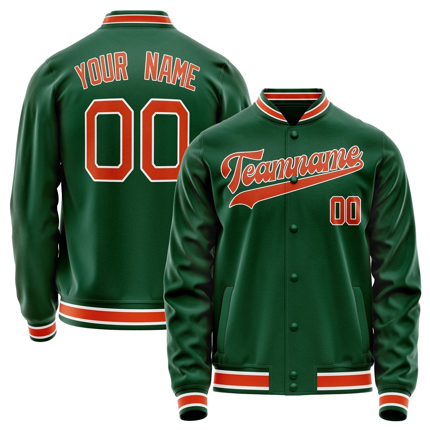 Custom Kelly-Green Orange Solid Color Varsity Letterman Jacket JA02240617ZF215