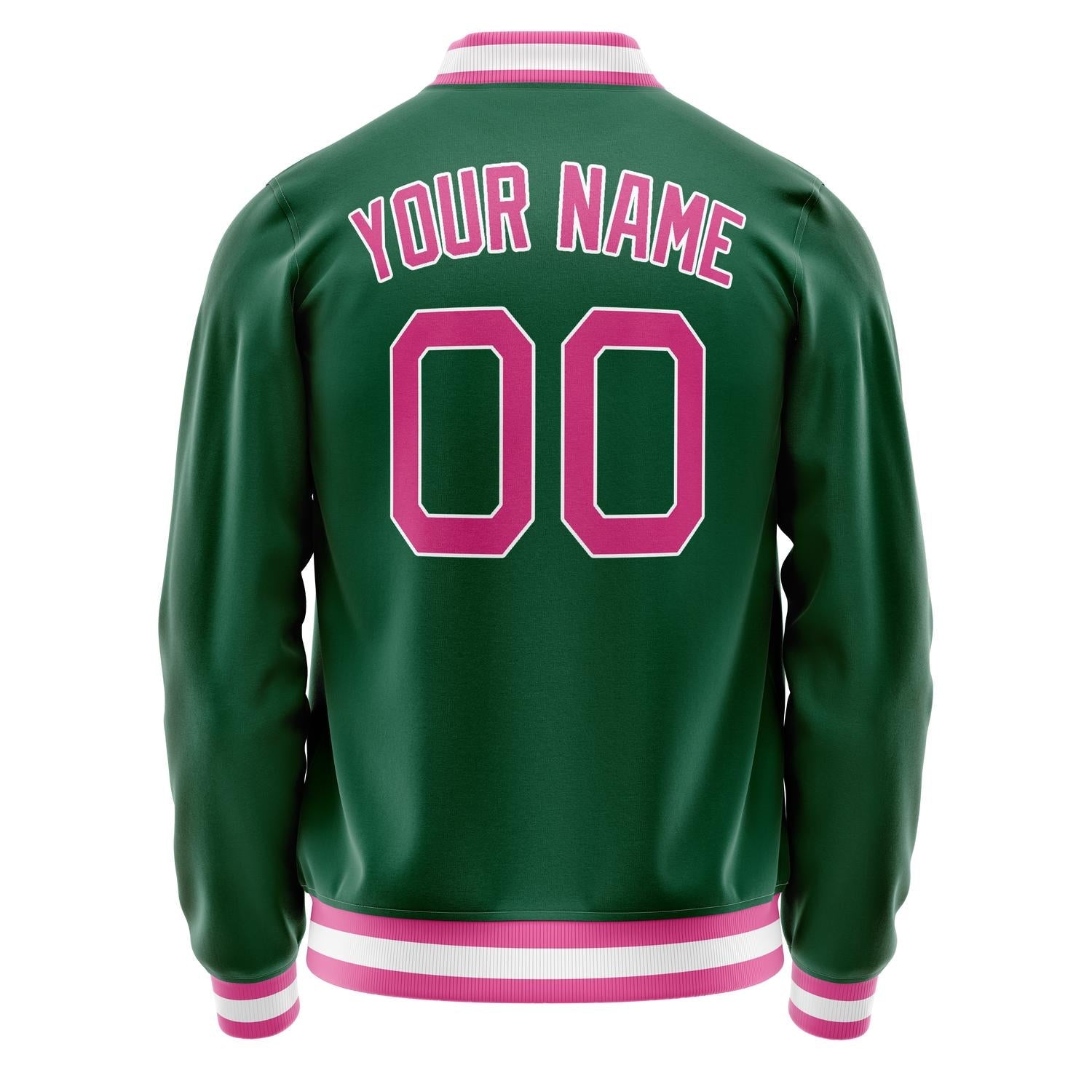 Custom Kelly-Green Pink Solid Color Varsity Letterman Jacket JA02240617ZF216