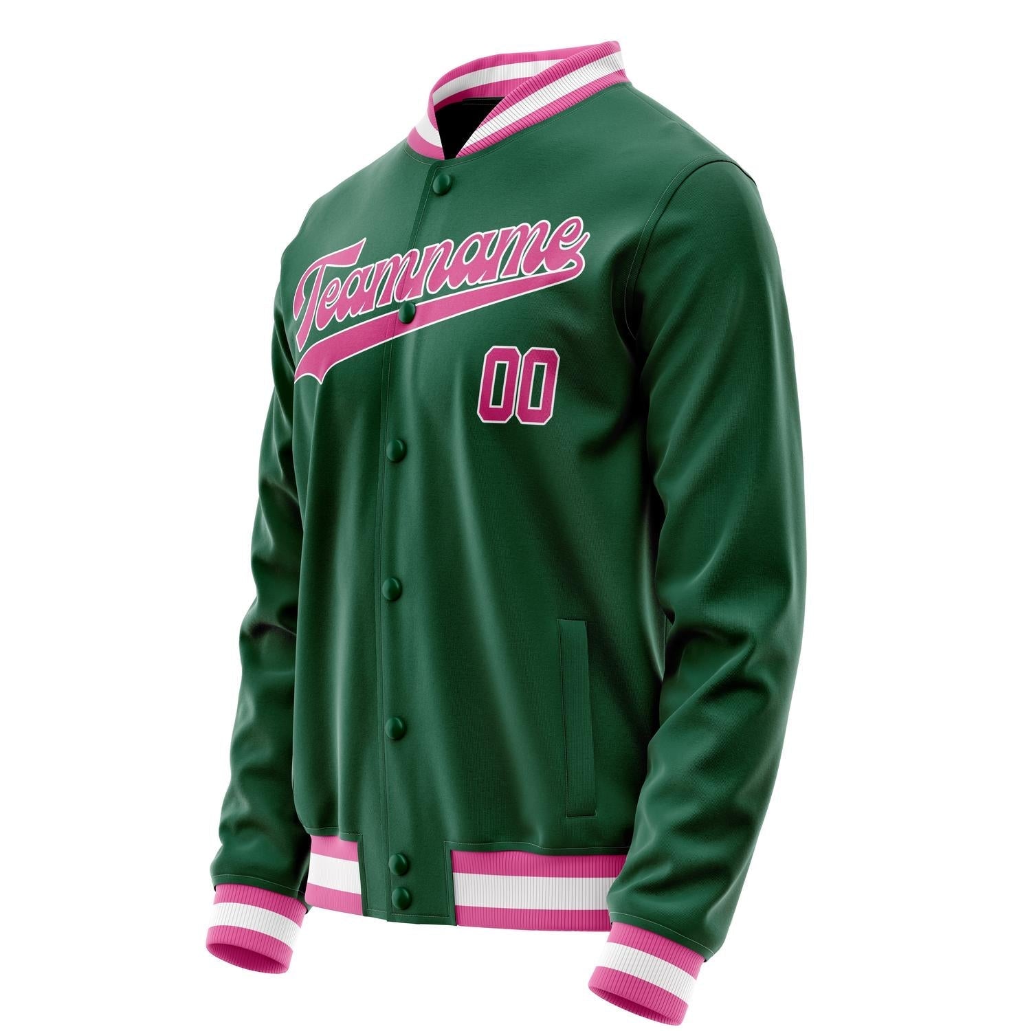 Custom Kelly-Green Pink Solid Color Varsity Letterman Jacket JA02240617ZF216