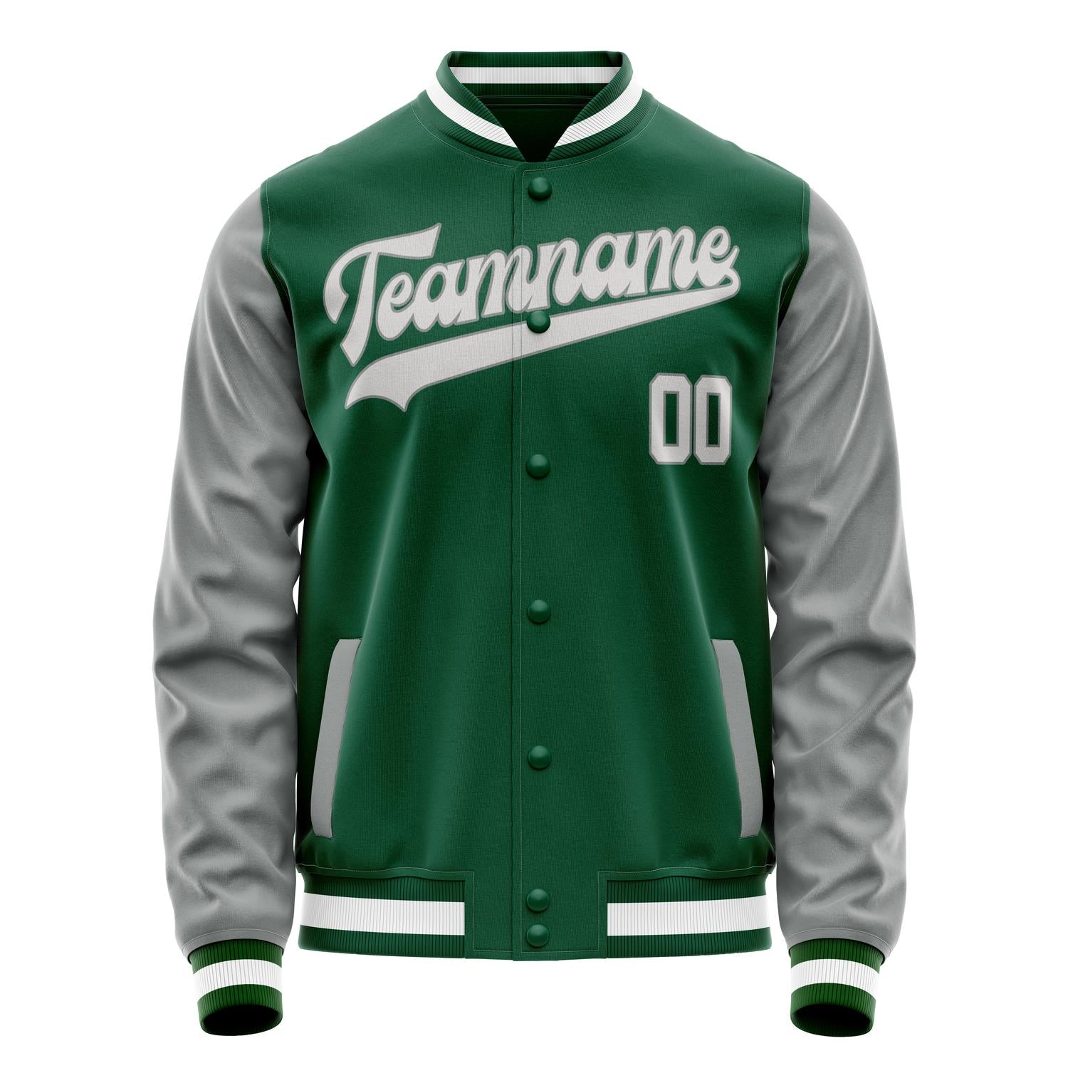 Custom Kelly-Green Gray Solid Color Varsity Letterman Jacket JA02240617ZF217