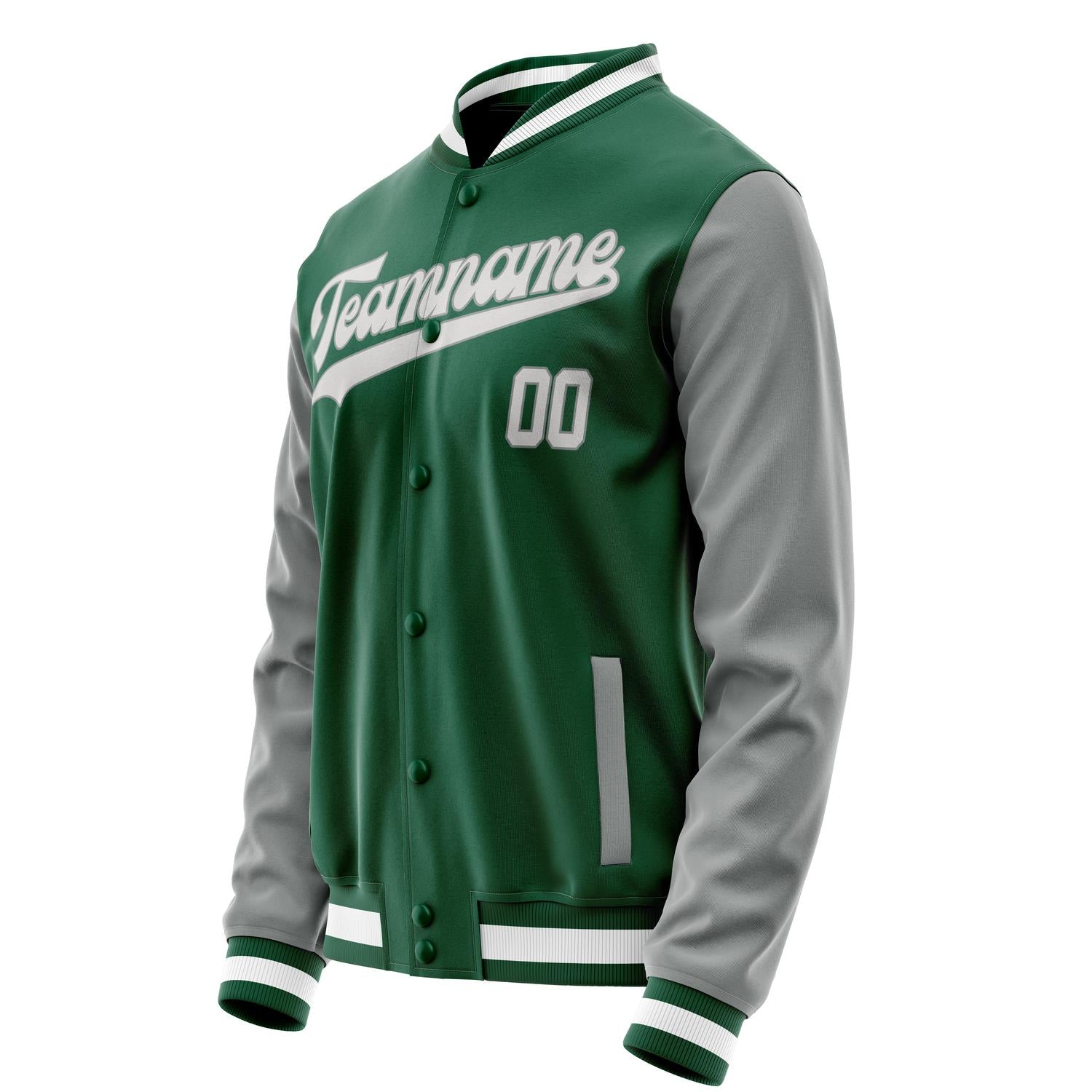 Custom Kelly-Green Gray Solid Color Varsity Letterman Jacket JA02240617ZF217