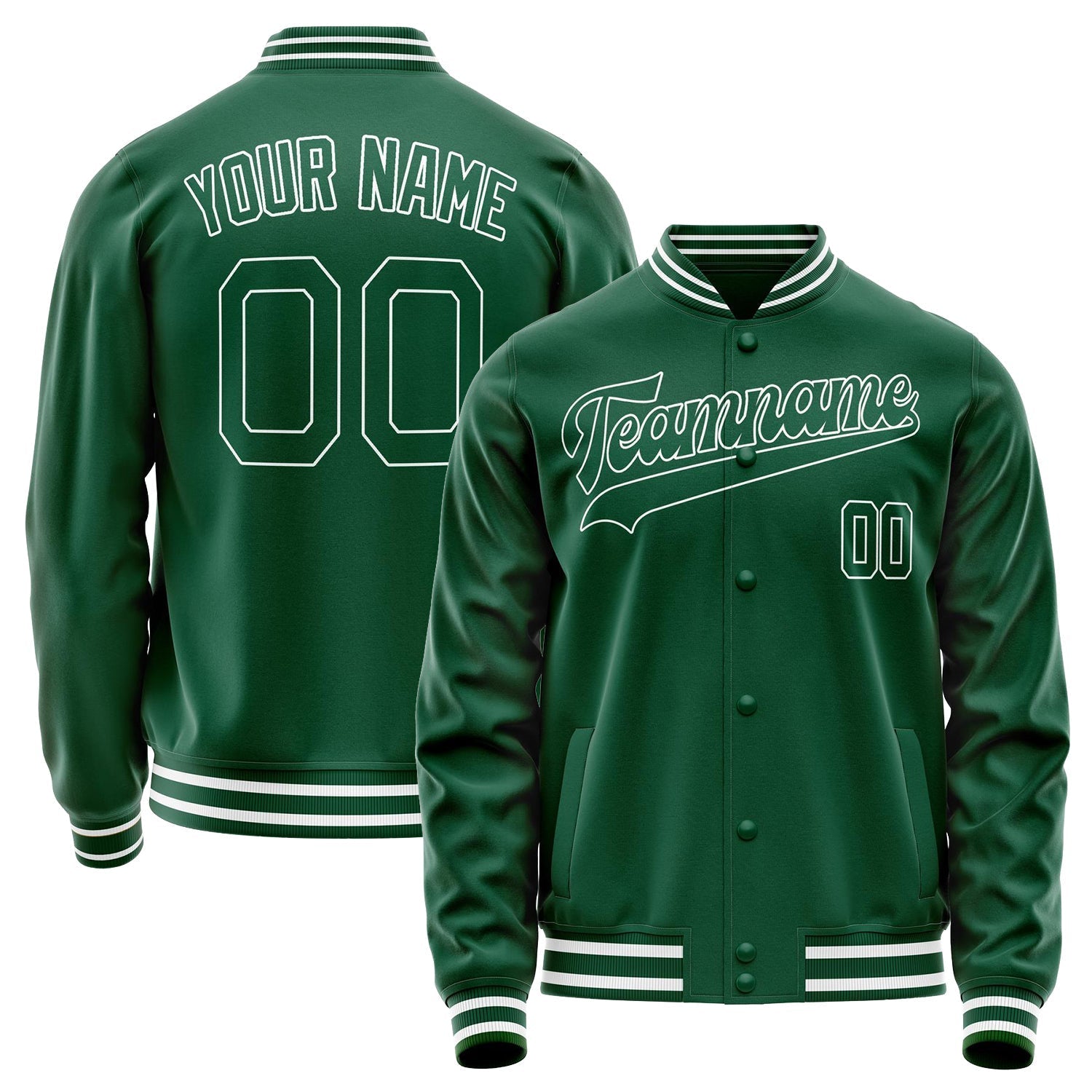 Custom Kelly-Green White Solid Color Varsity Letterman Jacket JA02240617ZF218