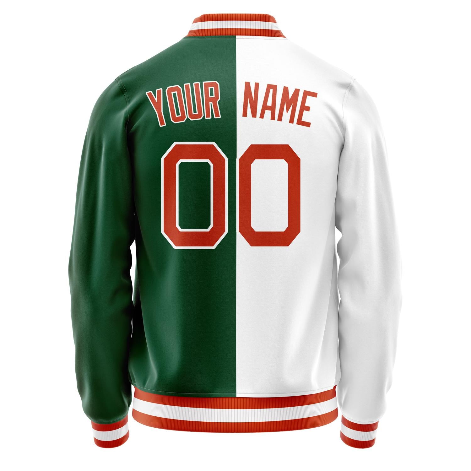 Custom Kelly-Green White Split Varsity Letterman Jacket JA02240617ZF219