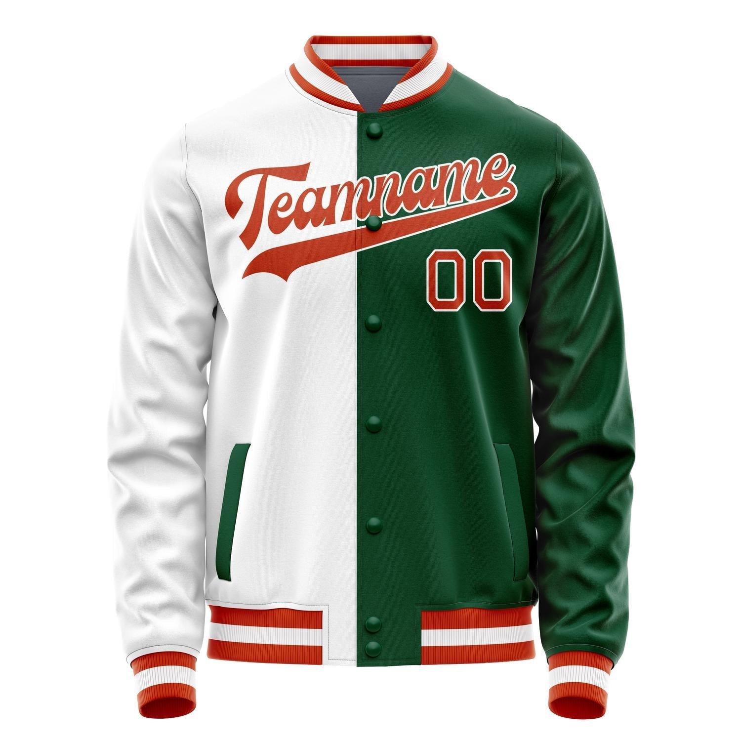 Custom Kelly-Green White Split Varsity Letterman Jacket JA02240617ZF219