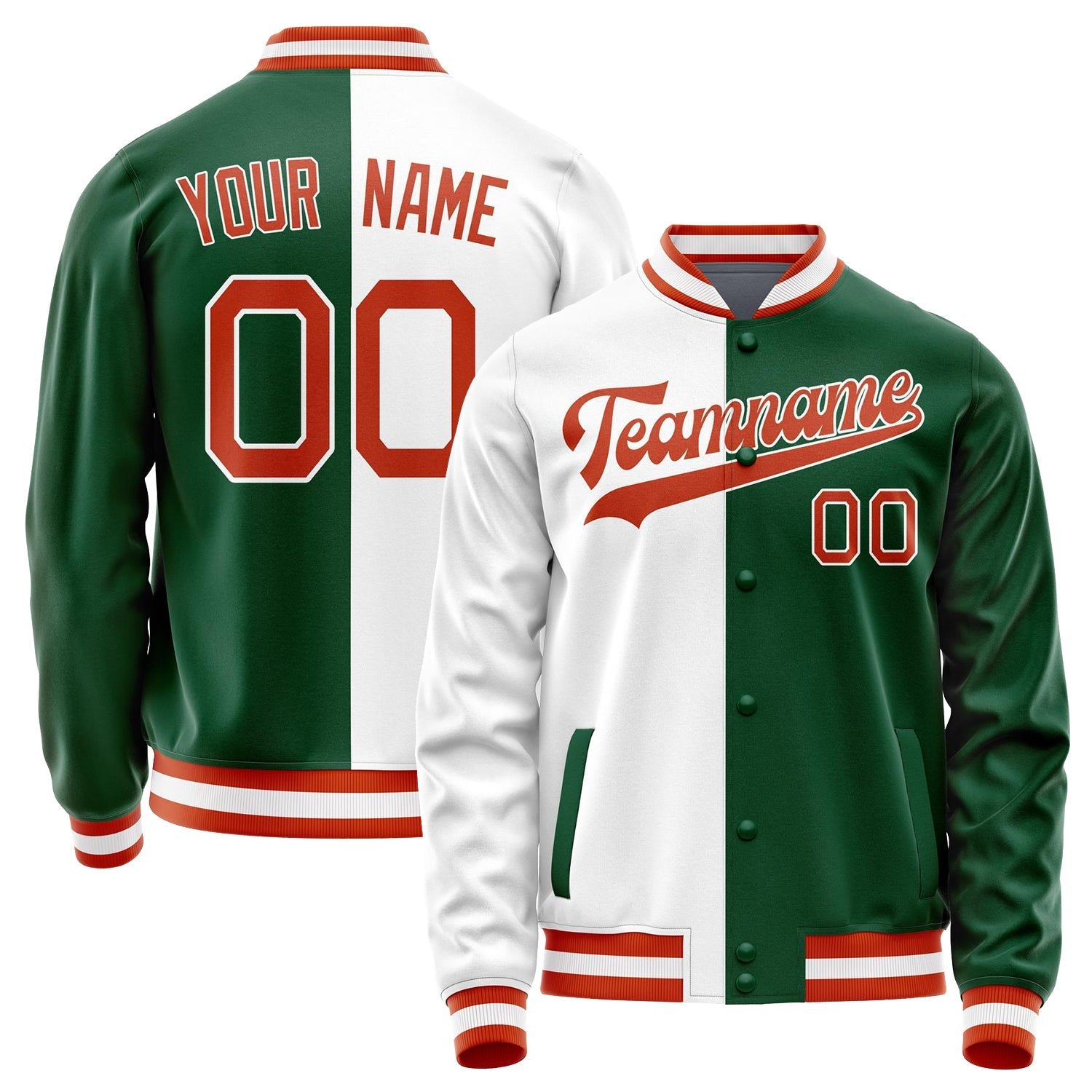 Custom Kelly-Green White Split Varsity Letterman Jacket JA02240617ZF219