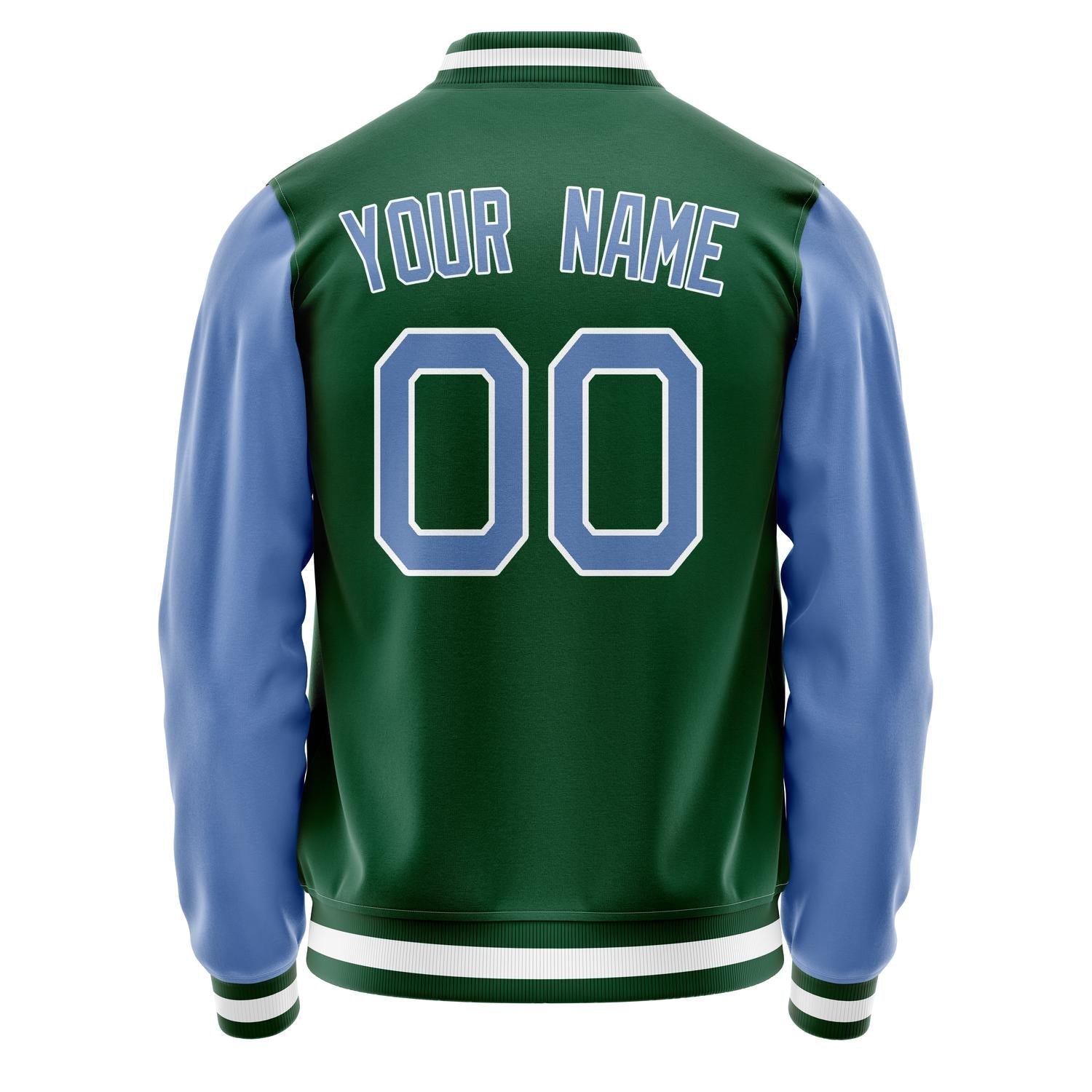 Custom Kelly-Green Light-Blue Solid Color Varsity Letterman Jacket JA02240617ZF220