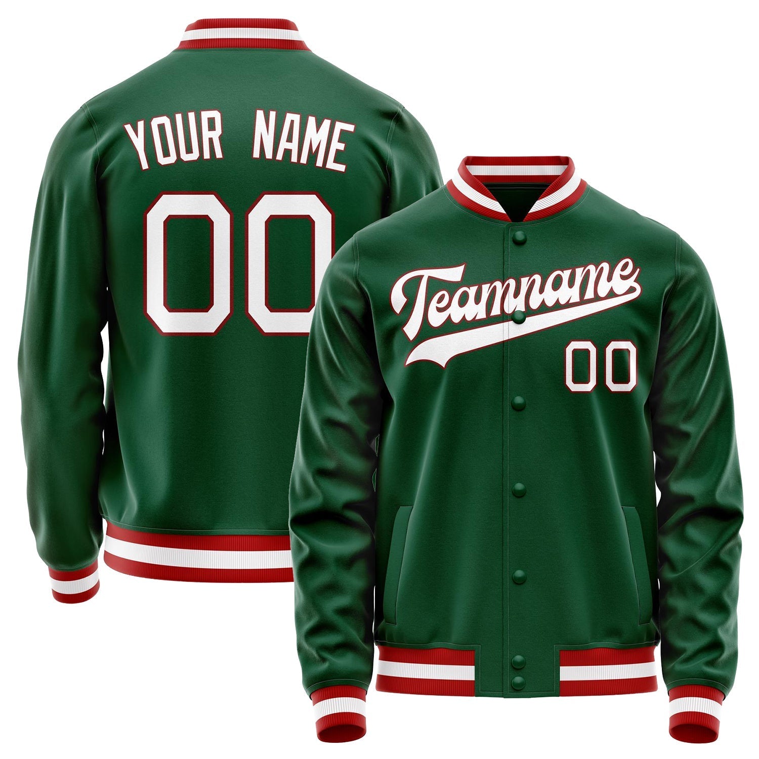 Custom Kelly-Green White Solid Color Varsity Letterman Jacket JA02240617ZF221