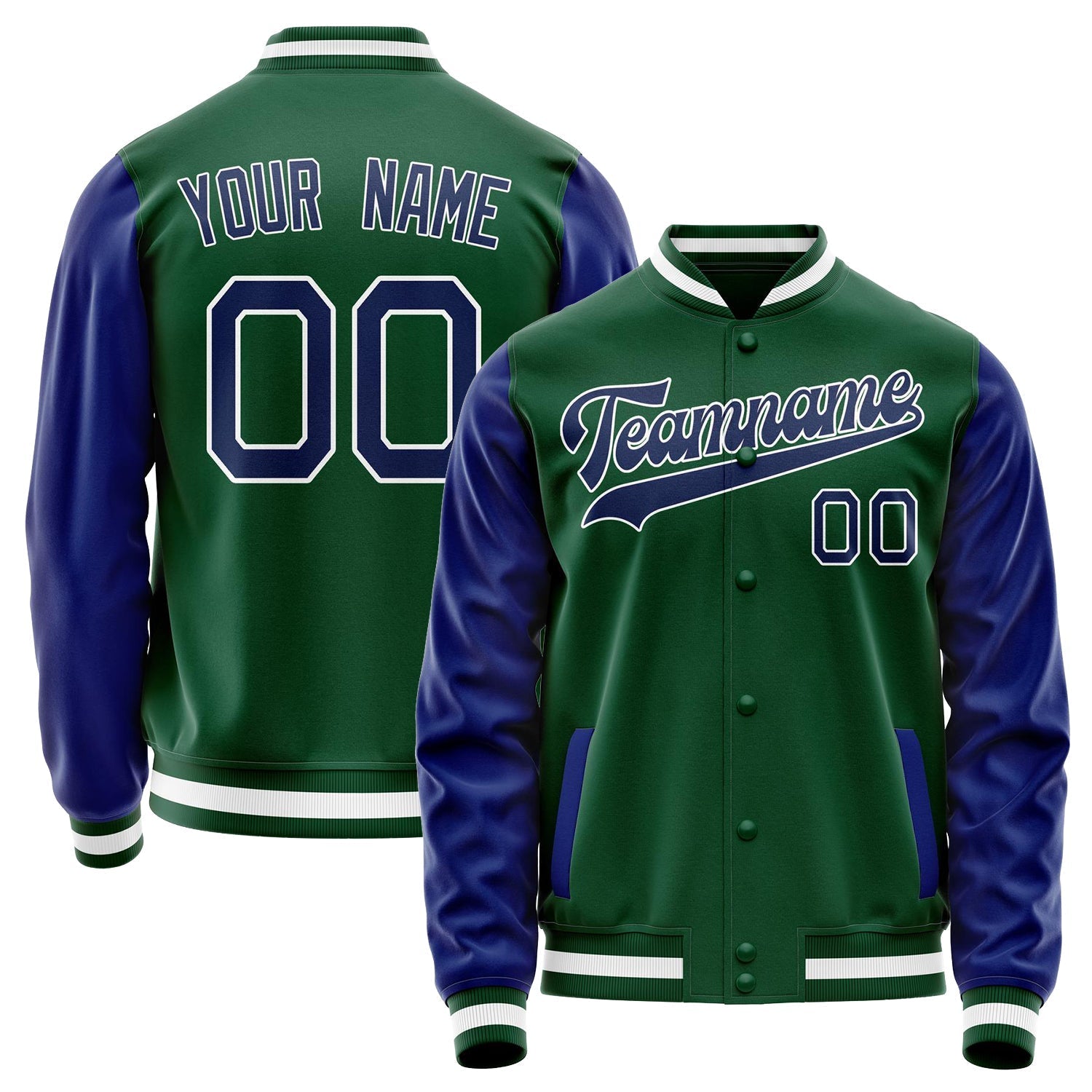 Custom Kelly-Green Royal Solid Color Varsity Letterman Jacket JA02240617ZF222