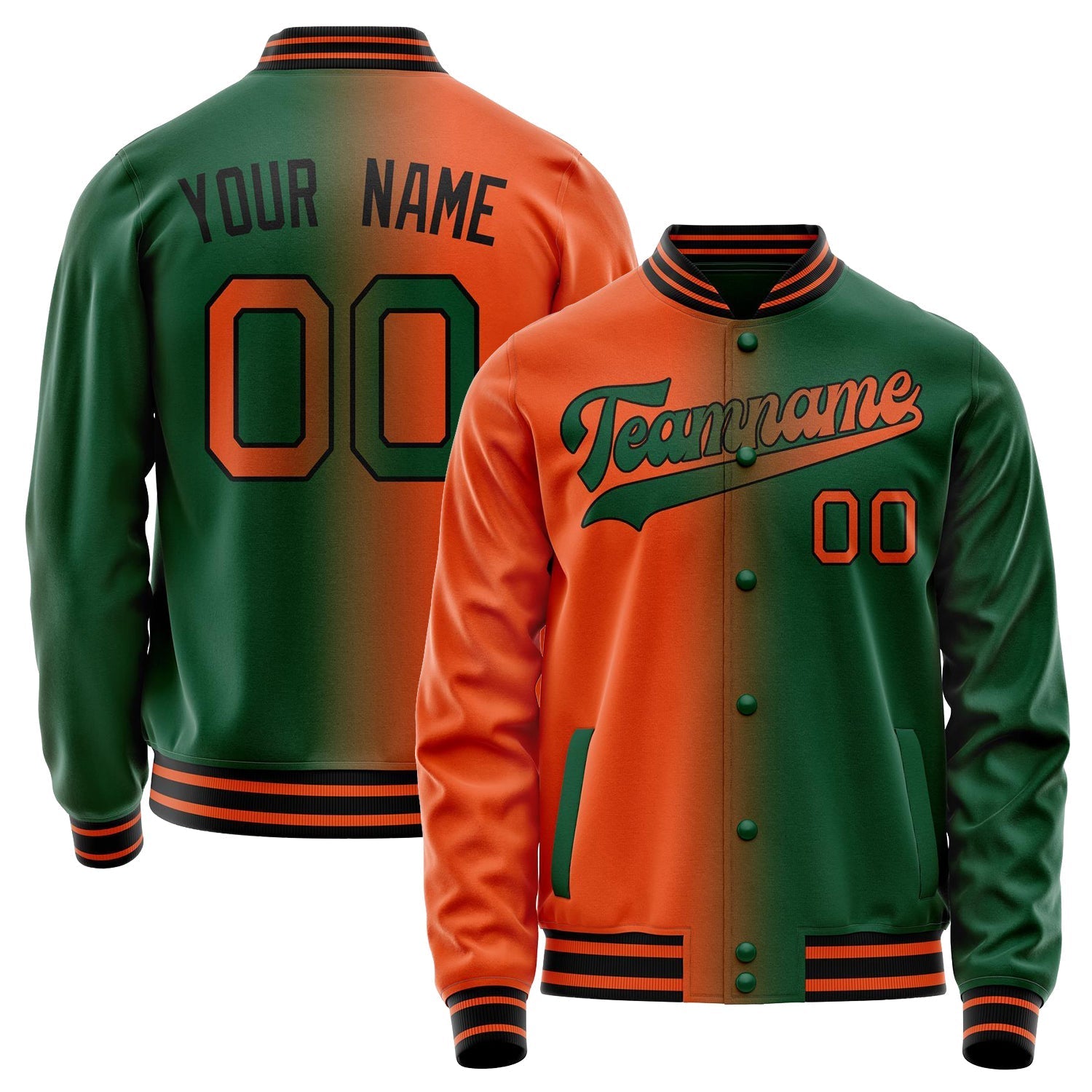 Custom Kelly-Green Orange Gradient Varsity Letterman Jacket JA02240617ZF223