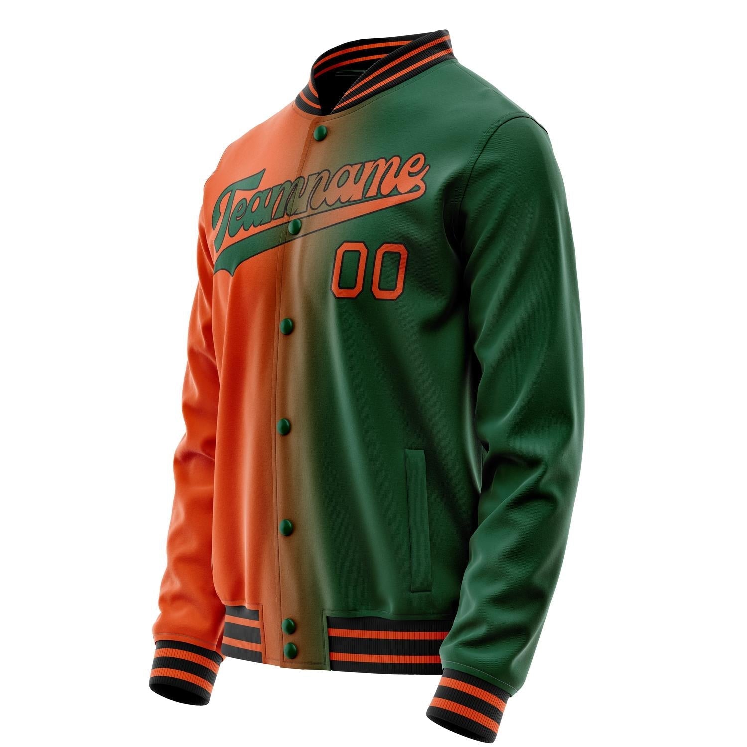 Custom Kelly-Green Orange Gradient Varsity Letterman Jacket JA02240617ZF223