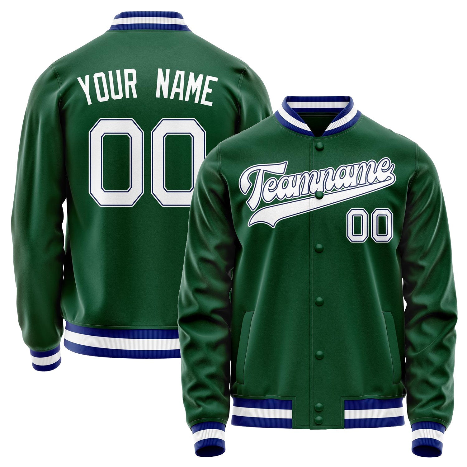 Custom Kelly-Green White Solid Color Varsity Letterman Jacket JA02240617ZF224