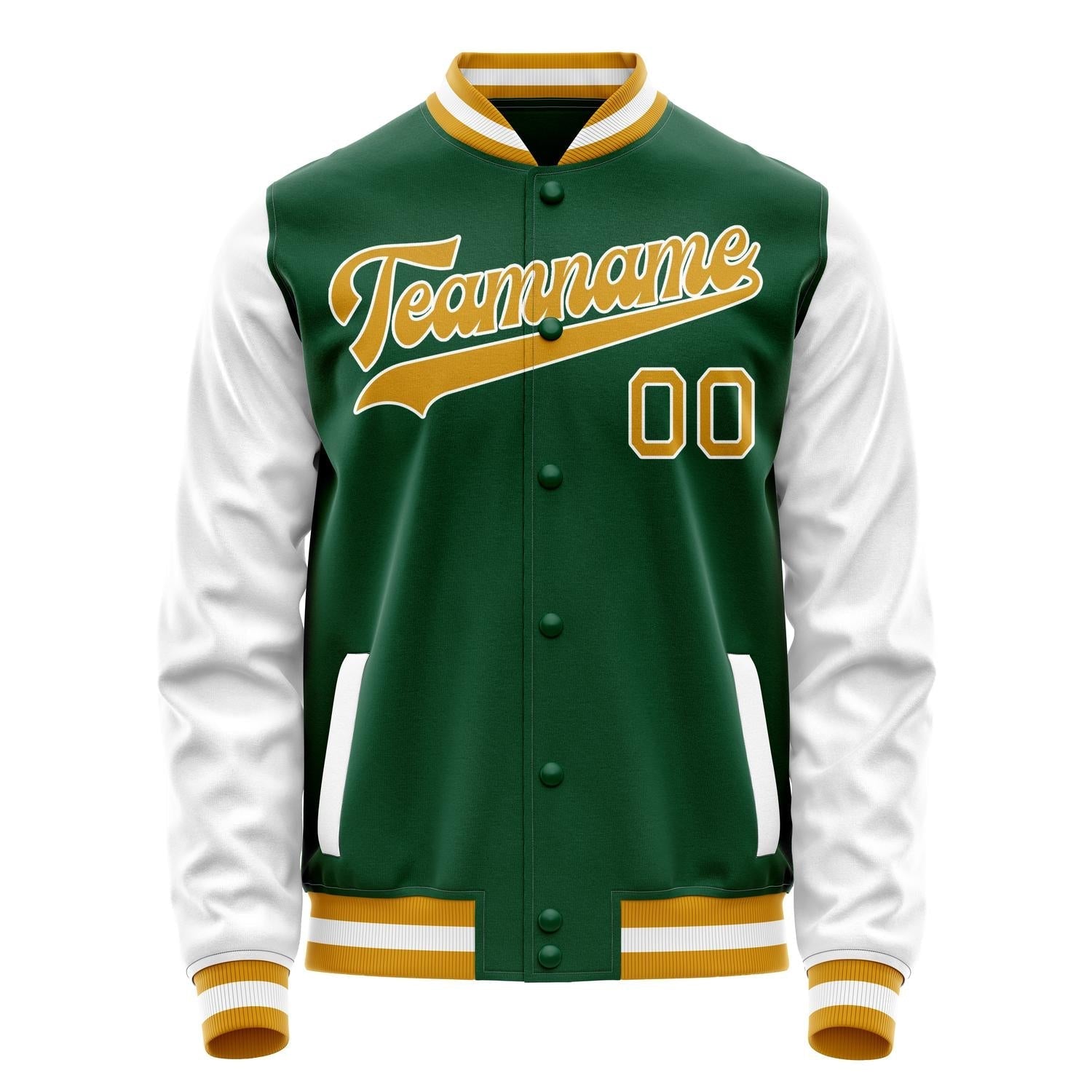 Custom Kelly-Green White Solid Color Varsity Letterman Jacket JA02240617ZF225