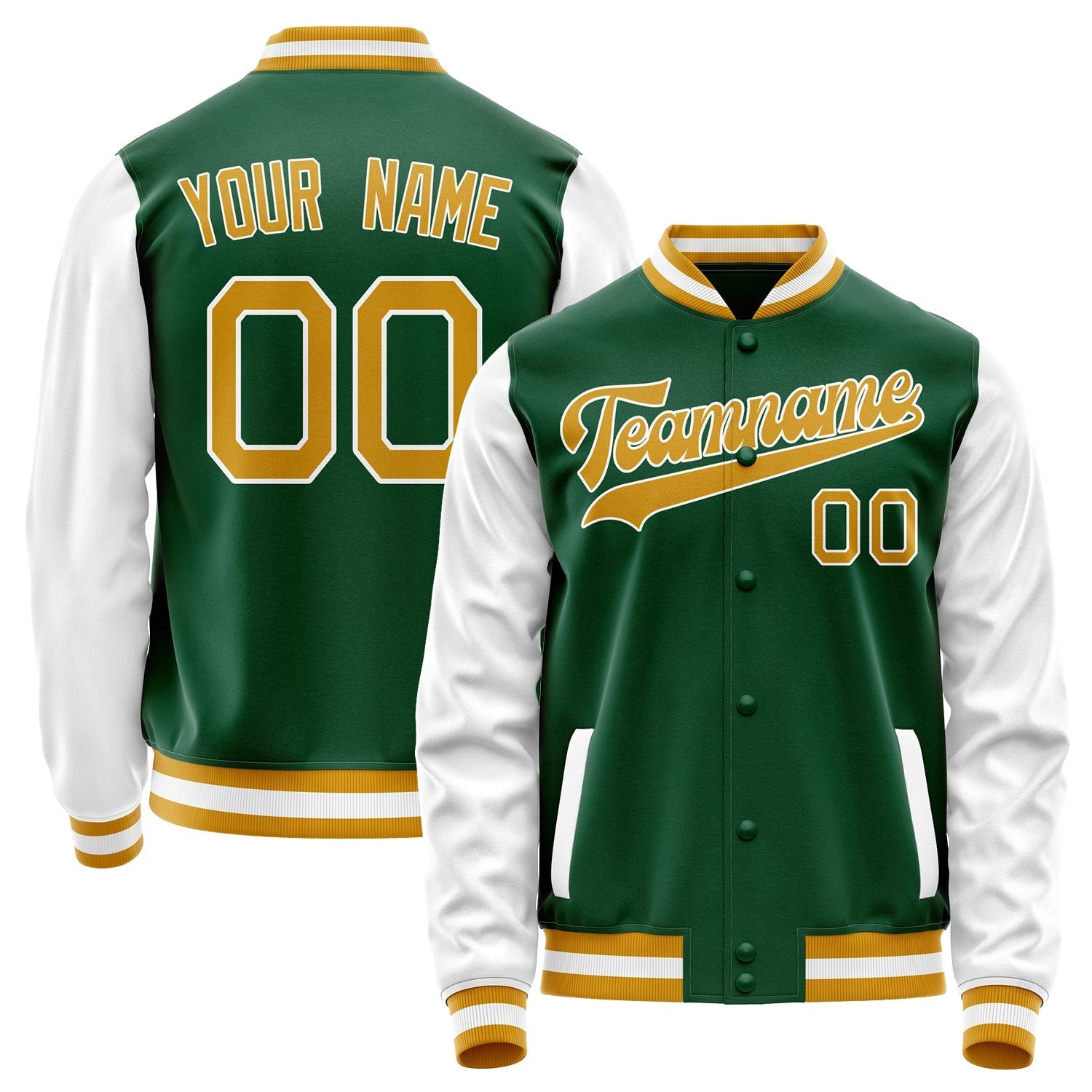 Custom Kelly-Green White Solid Color Varsity Letterman Jacket JA02240617ZF225