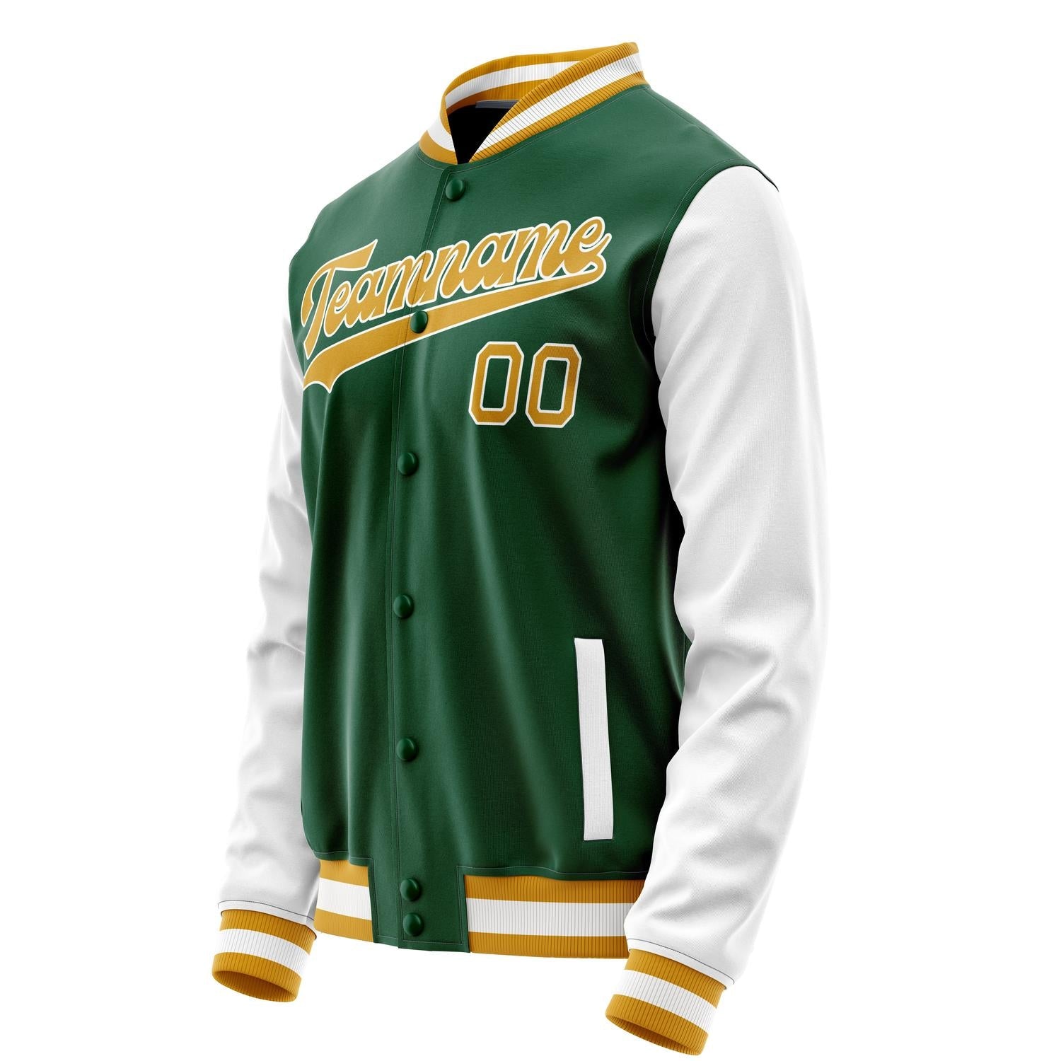 Custom Kelly-Green White Solid Color Varsity Letterman Jacket JA02240617ZF225