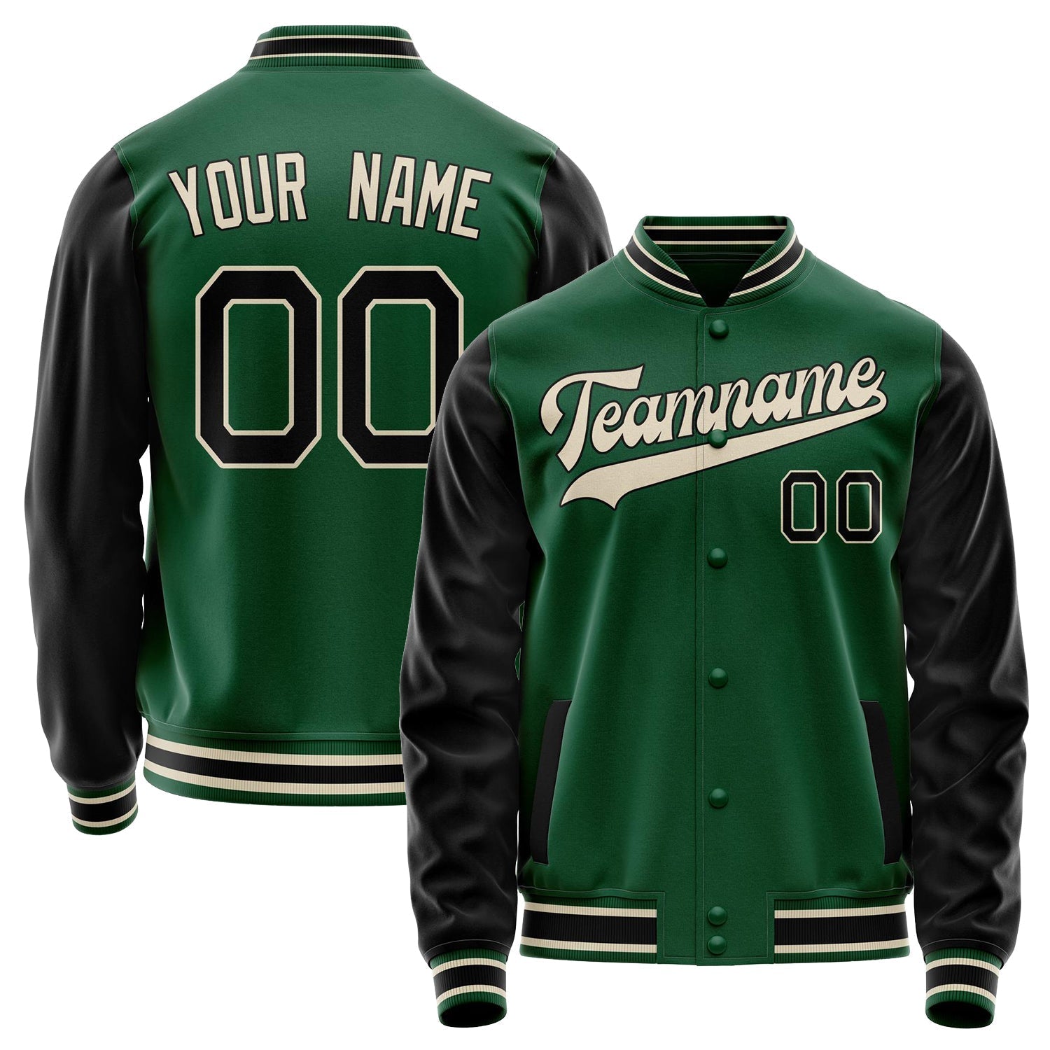 Custom Kelly-Green Black Solid Color Varsity Letterman Jacket JA02240617ZF226