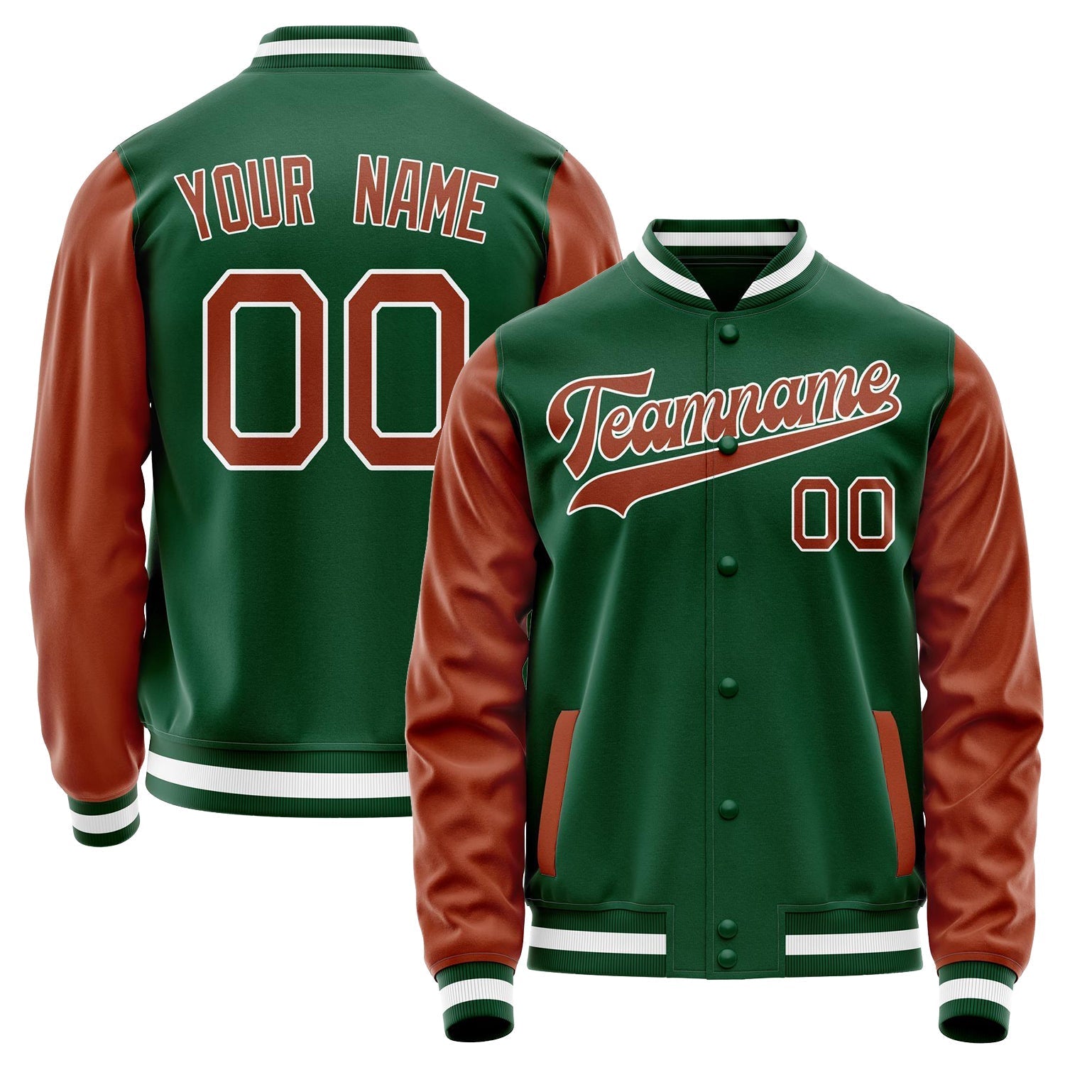 Custom Kelly-Green Texas-Orange Solid Color Varsity Letterman Jacket JA02240617ZF227