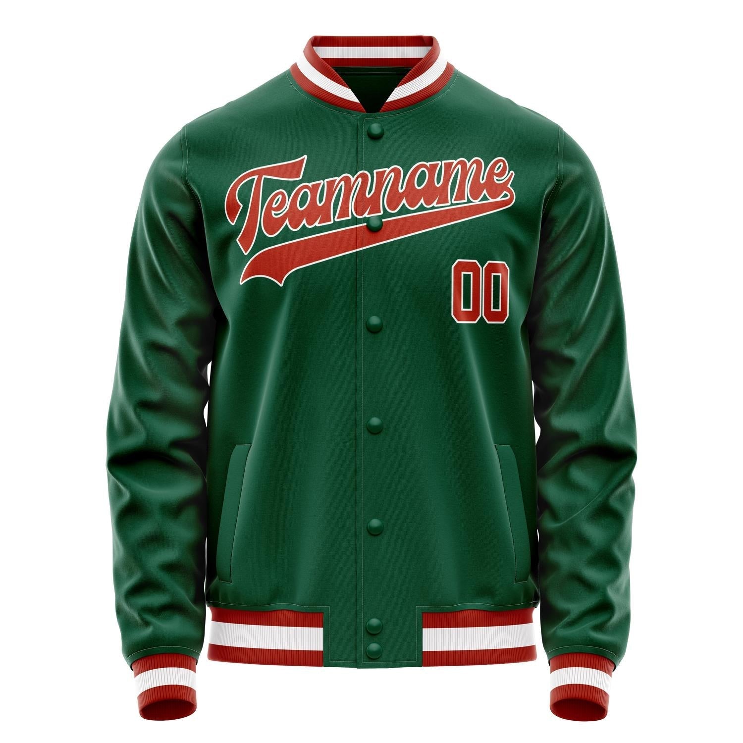 Custom Kelly-Green Red Solid Color Varsity Letterman Jacket JA02240617ZF228