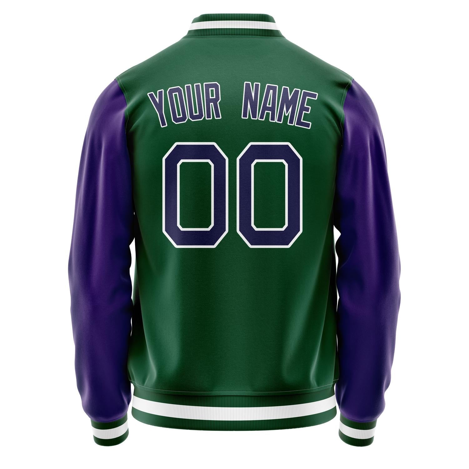 Custom Kelly-Green Purple Solid Color Varsity Letterman Jacket JA02240617ZF229