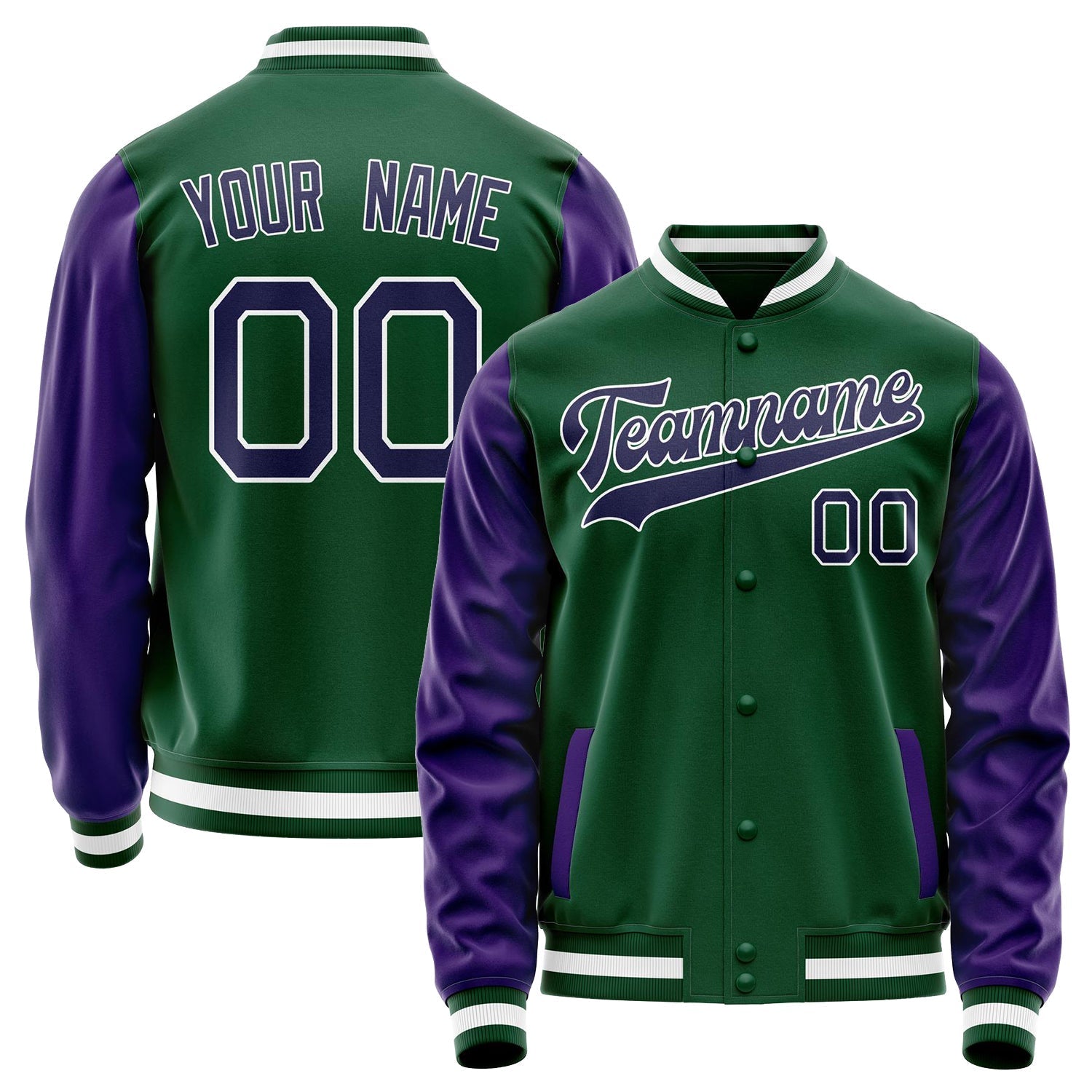 Custom Kelly-Green Purple Solid Color Varsity Letterman Jacket JA02240617ZF229