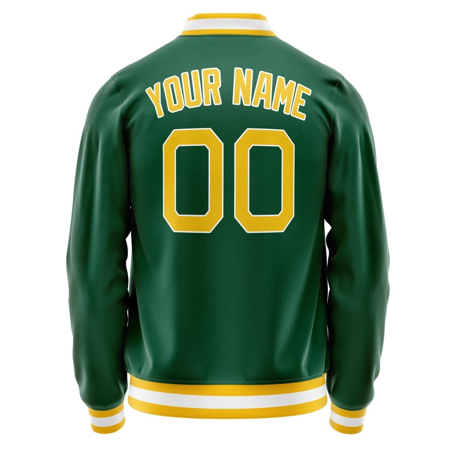 Custom Kelly-Green Gold Solid Color Varsity Letterman Jacket JA02240617ZF230
